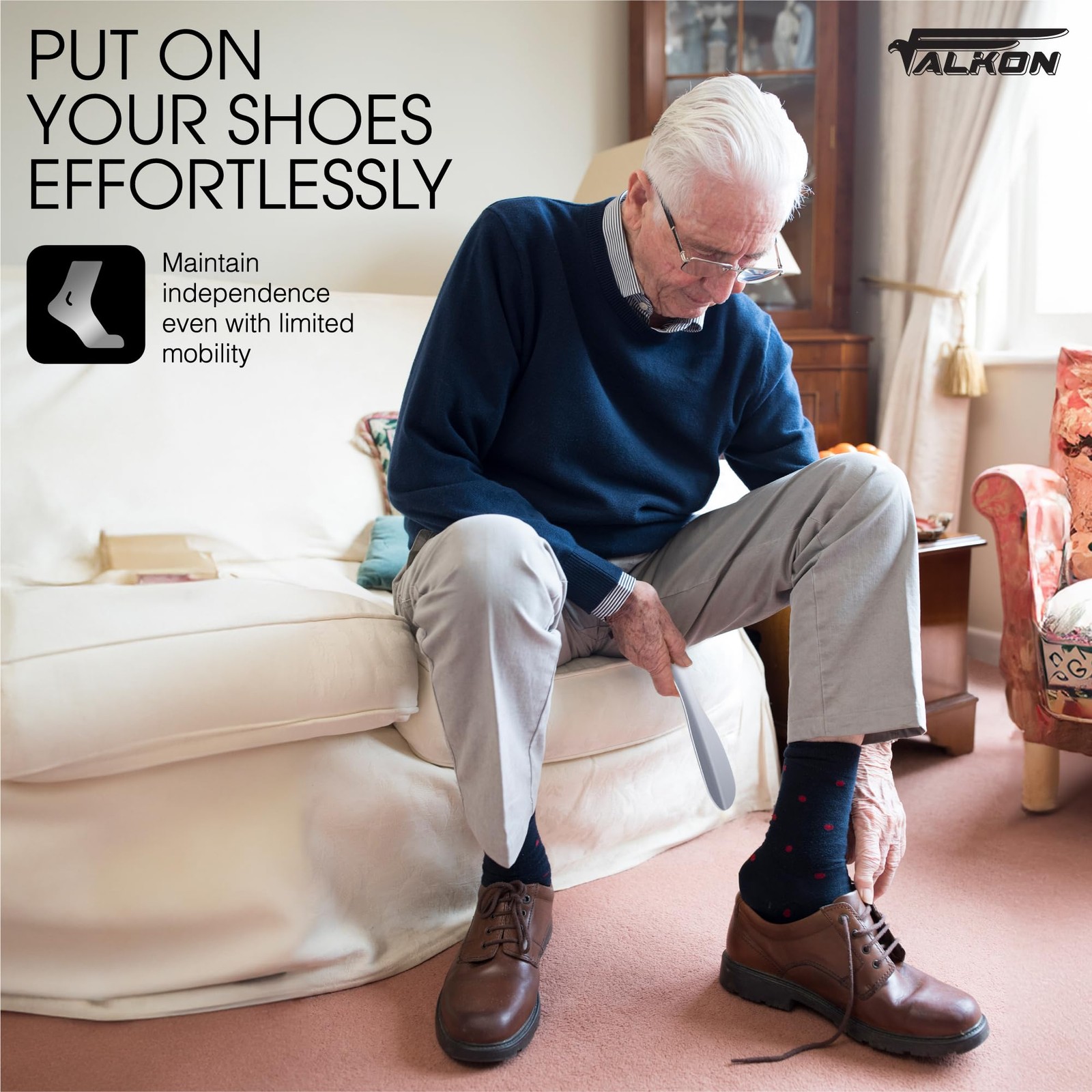 FALKON Set of 6 Metal 7.5” Shoe Horns – for 7.5" and 4", Silver