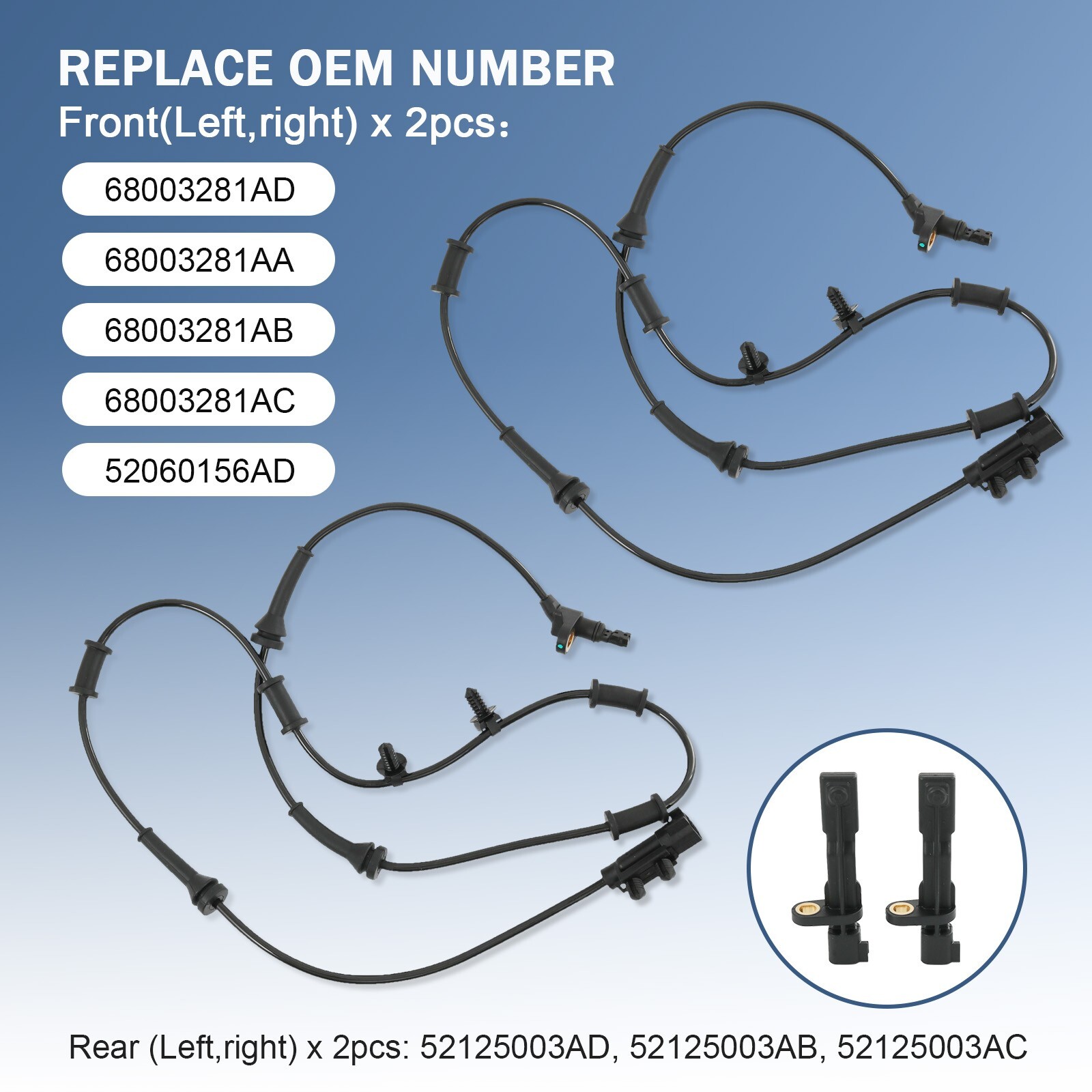 4 PCS Front Rear Left Right ABS Wheel Speed Sensor for 2007-2017 Jeep Wrangler