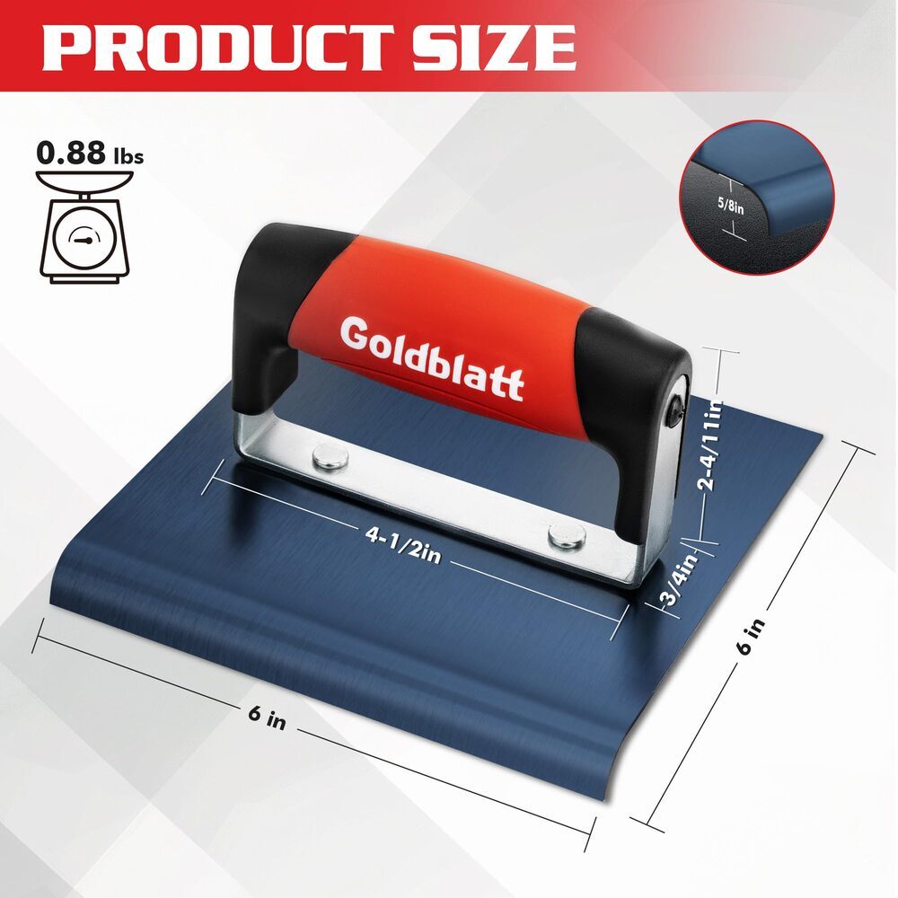 Goldblatt Concrete Edger Tool 6x6" Steel Edger 1/2"R 5/8"D Concrete Finish Tools