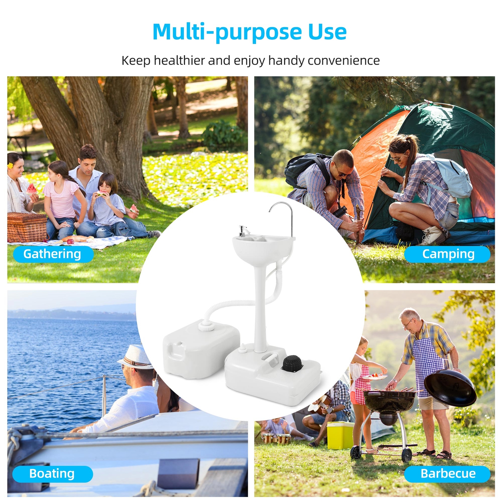 17L Portable Wash Sink Camping Hand Wash Station w/24L Recovery Tank for Outdoor