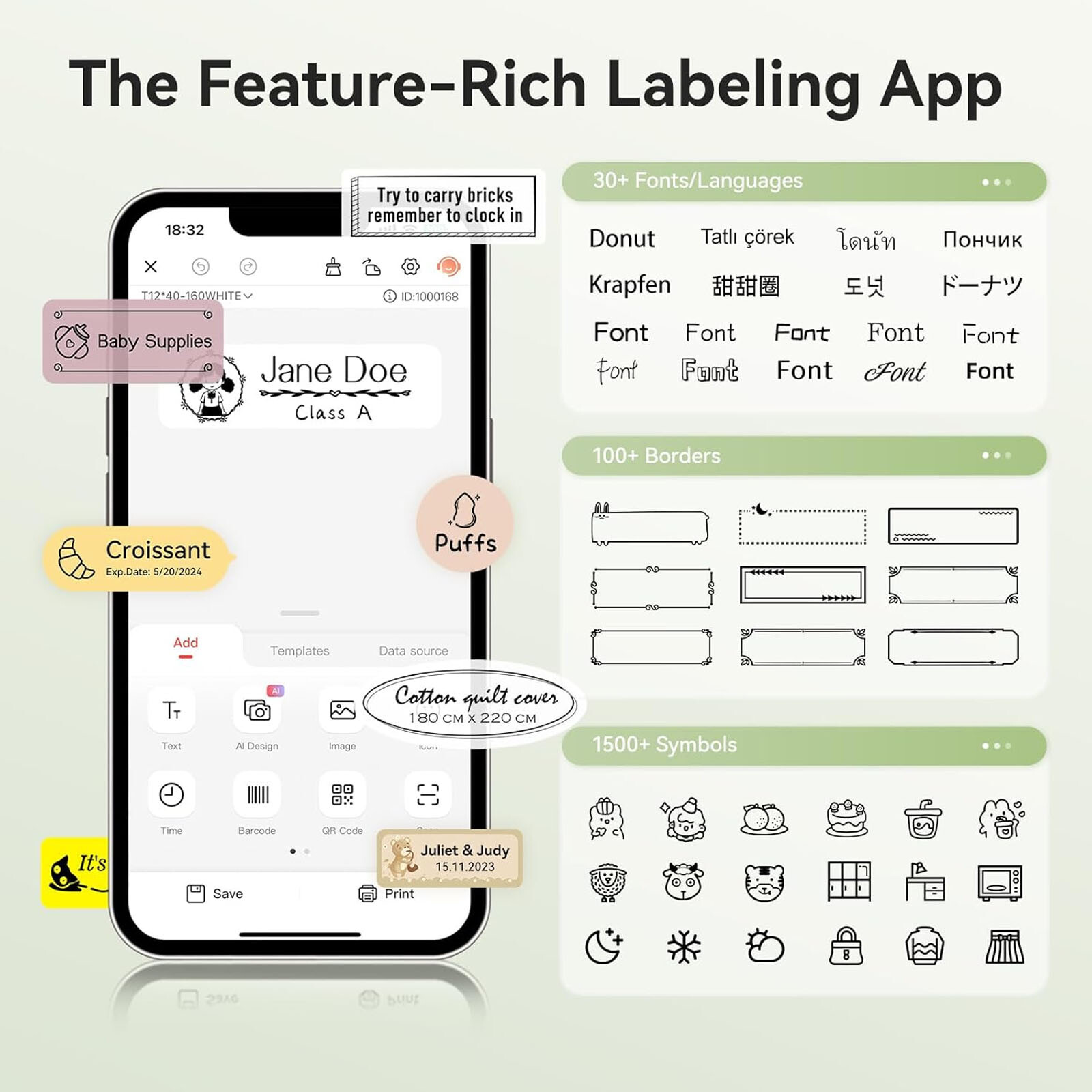 NIIMBOT D110 Bluetooth Label Maker with Tape Portable Thermal Label Printer