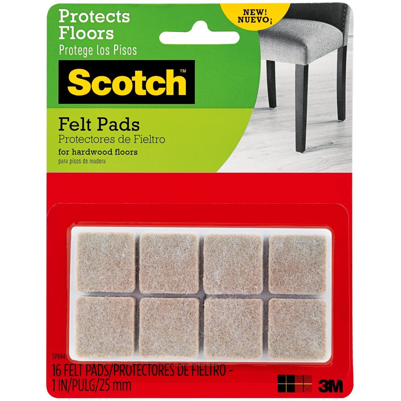 Scotch Square Felt Pads: 1 in. / 16-pack (Beige)