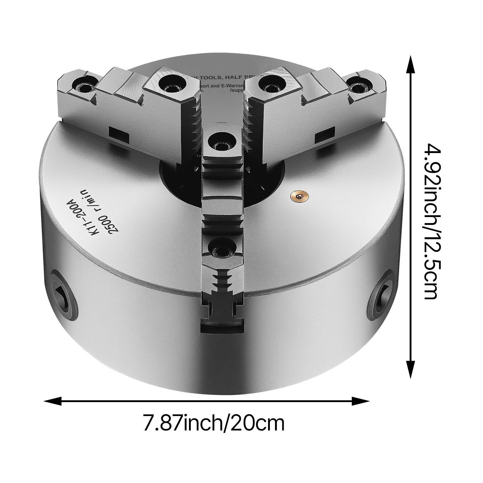 8 Inch 3-Jaw Self-Centering Lathe Chuck with 2 1/4 in-8 Threaded Backing