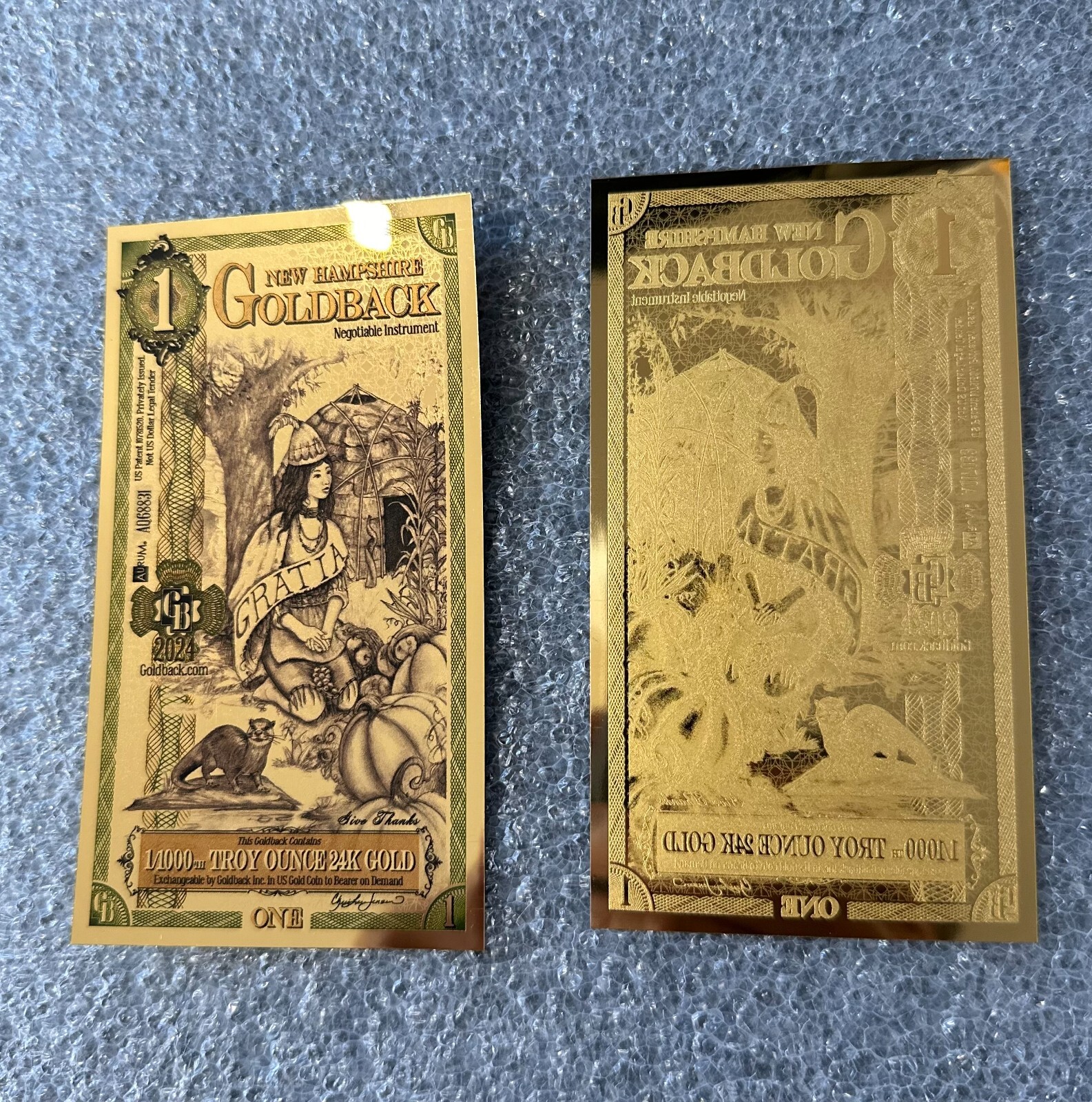 1 New Hampshire Goldback Aurum Gold Foil Note 1/1000 oz 24kt .999 Fine IN STOCK!