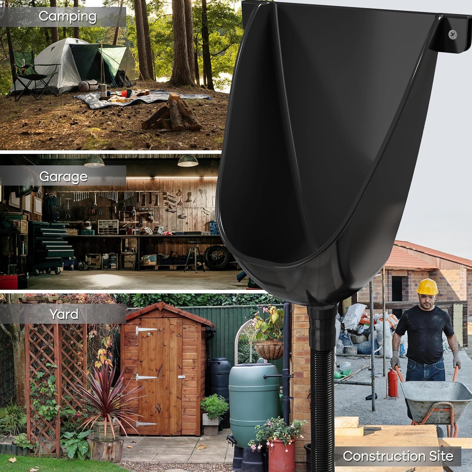 Waterless Urinal with Hose (Black) - UV Resistant Outside Urinal,Outdoor Plastic