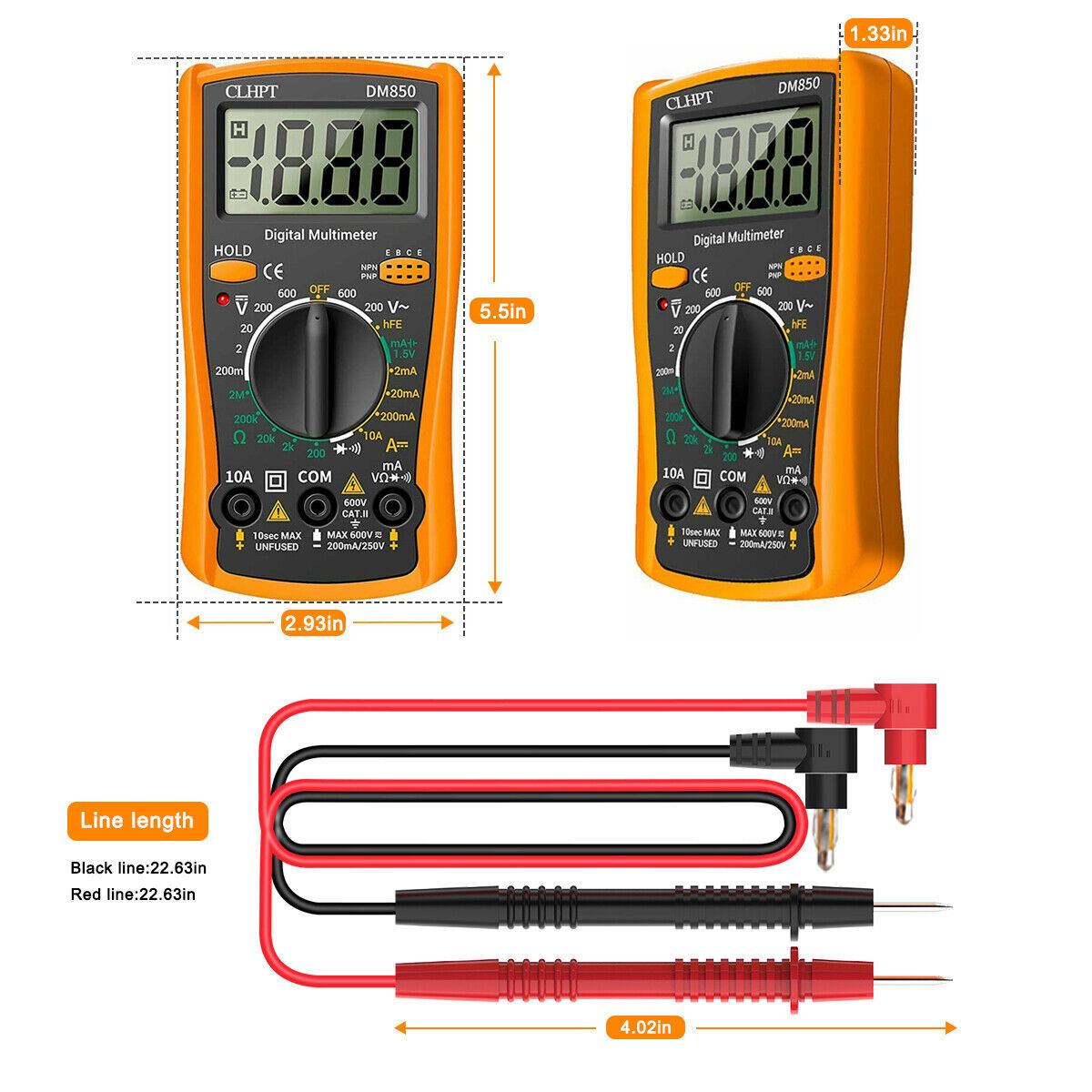 LCD Digital Multimeter AC DC Voltmeter Ammeter Ohmmeter Volt Tester Leads Meter