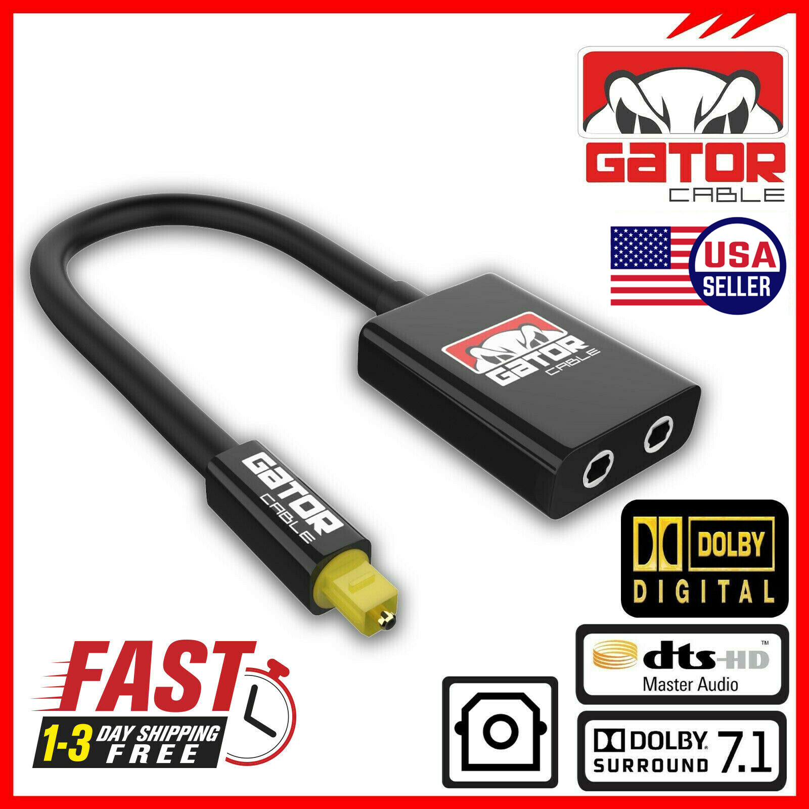 Dual Port Toslink Digital Fiber Optical Adapter Splitter Audio Cable 1 In 2 Out