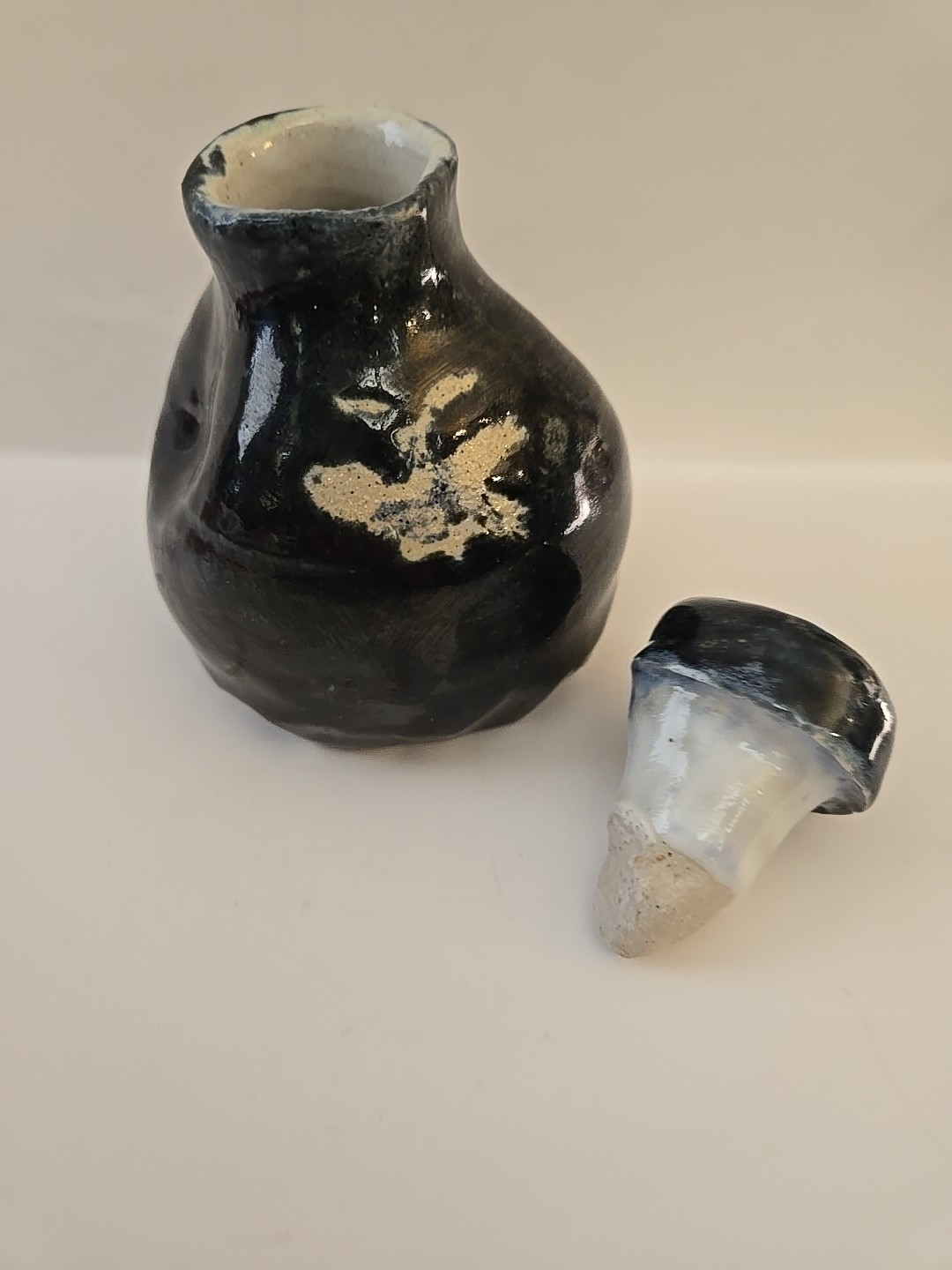 Vintage Japanese Sake Bottle with Lid, Stoneware Pottery