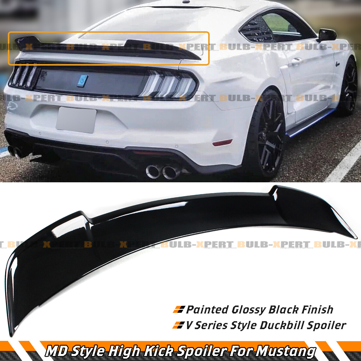 FOR 2015-2023 FORD MUSTANG GT GLOSS BLACK MD STYLE HIGHKICK TRUNK SPOILER WING