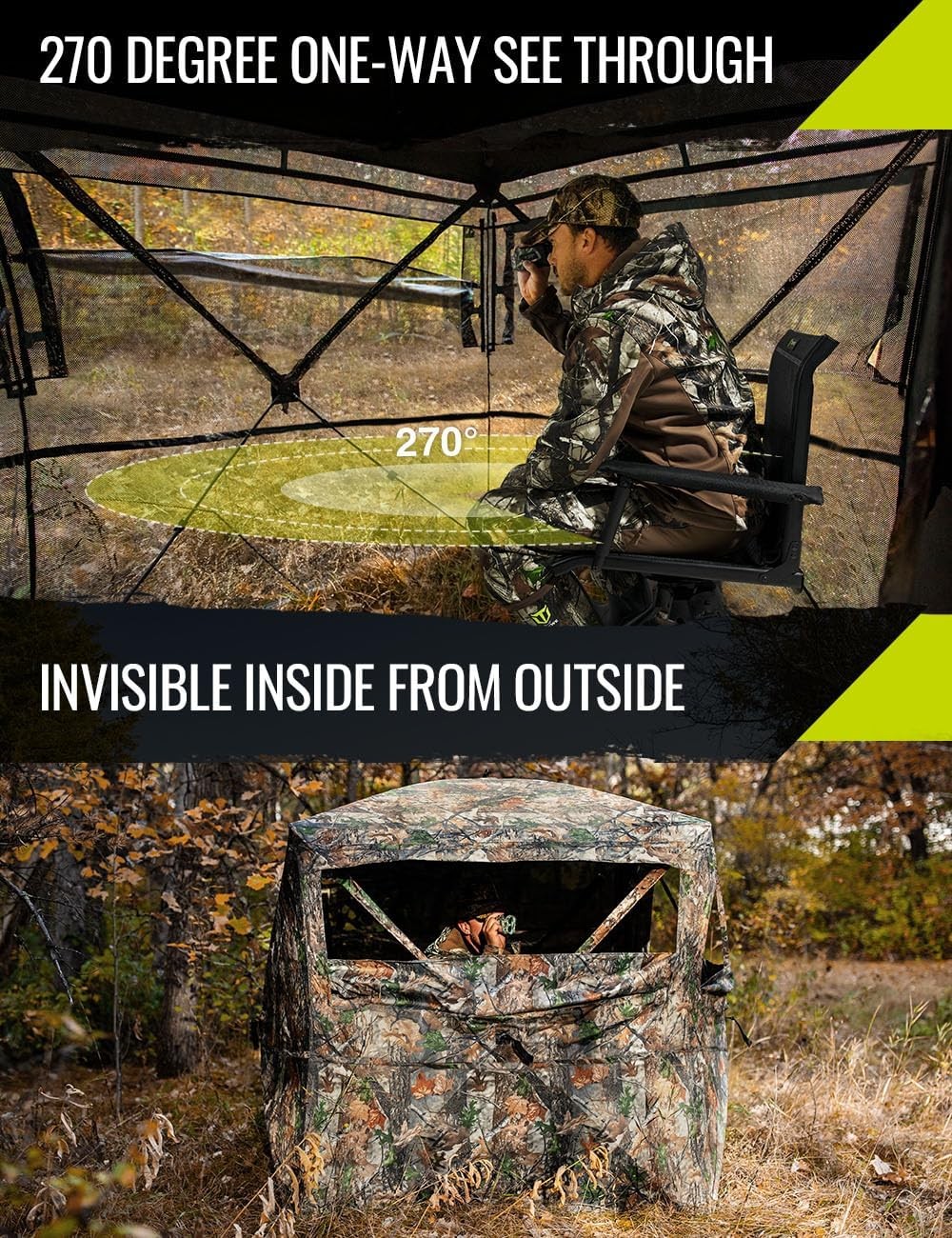 TIDEWE Hunting Blind 270°See Through with Carrying Bag, Pop Up Ground Blinds,2 P
