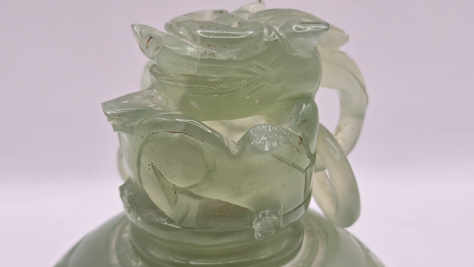 Vintage Chinese Jade Carved Foo Dog Incense Burner 8" x 7.5" READ FOR FAULTS