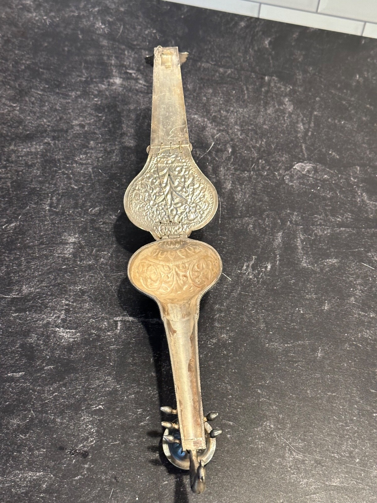 Antique Silver 700 Indian Spice Box /Container Shaped as a Sitar/Stamped