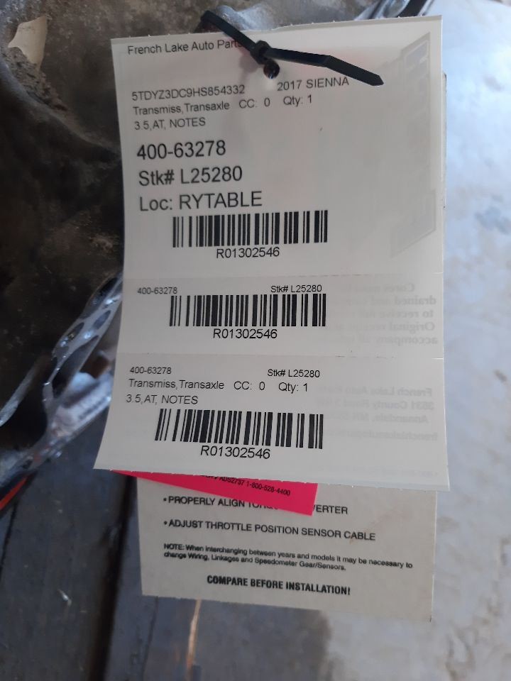 Automatic Transmission FWD 3.5L Fits 17-20 SIENNA 1302546