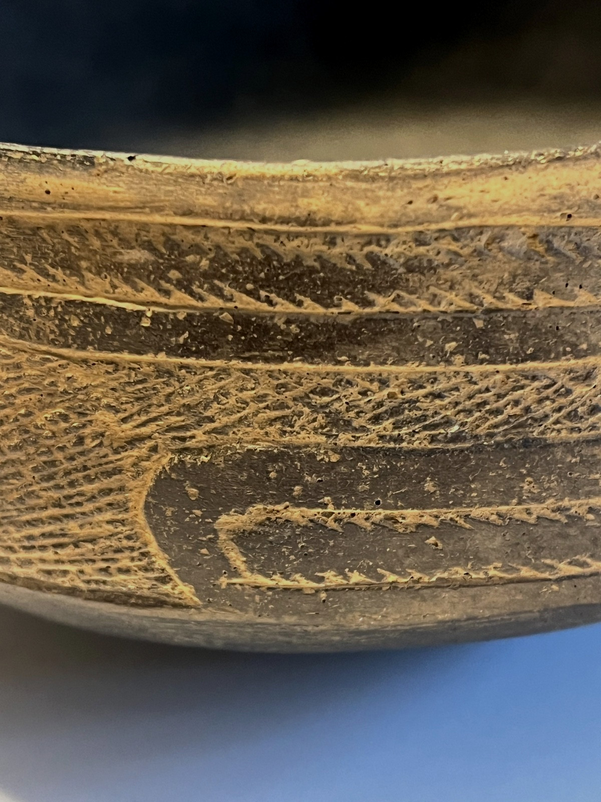 Antique Native American Indian Caddo Friendship Clay Pottery Bowl; Highly Etched