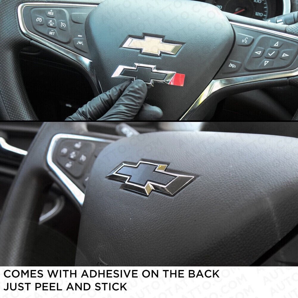 Chrome Black Steering Wheel Bowtie Overlay Chevy Silverado 14-24 Emblem Badge