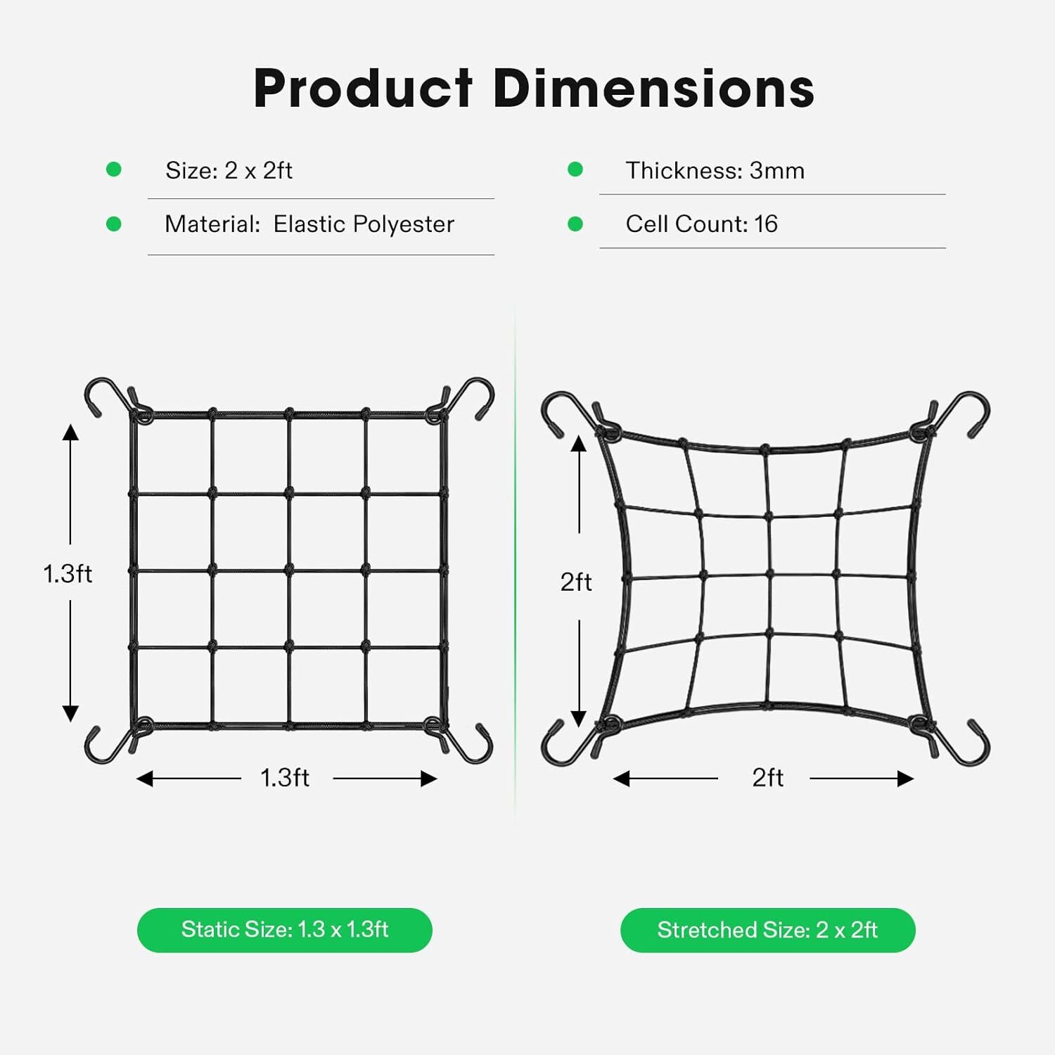 VIVOSUN 2x4'/3x3'/4x4' Elastic Trellis Netting 3mm thick for Grow Tent Gardening
