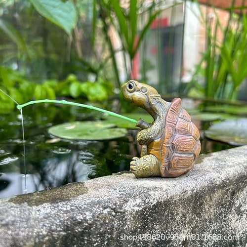 Cute Courtyard Decoration Resin Turtle Fishing Figurine, Suitable for Outdoor