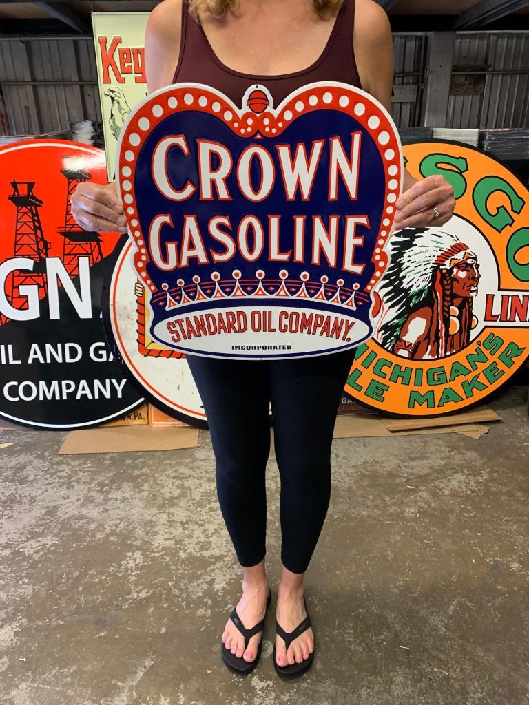 Antique Vintage Old Style Sign Crown Gasoline Standard Oil Made in USA