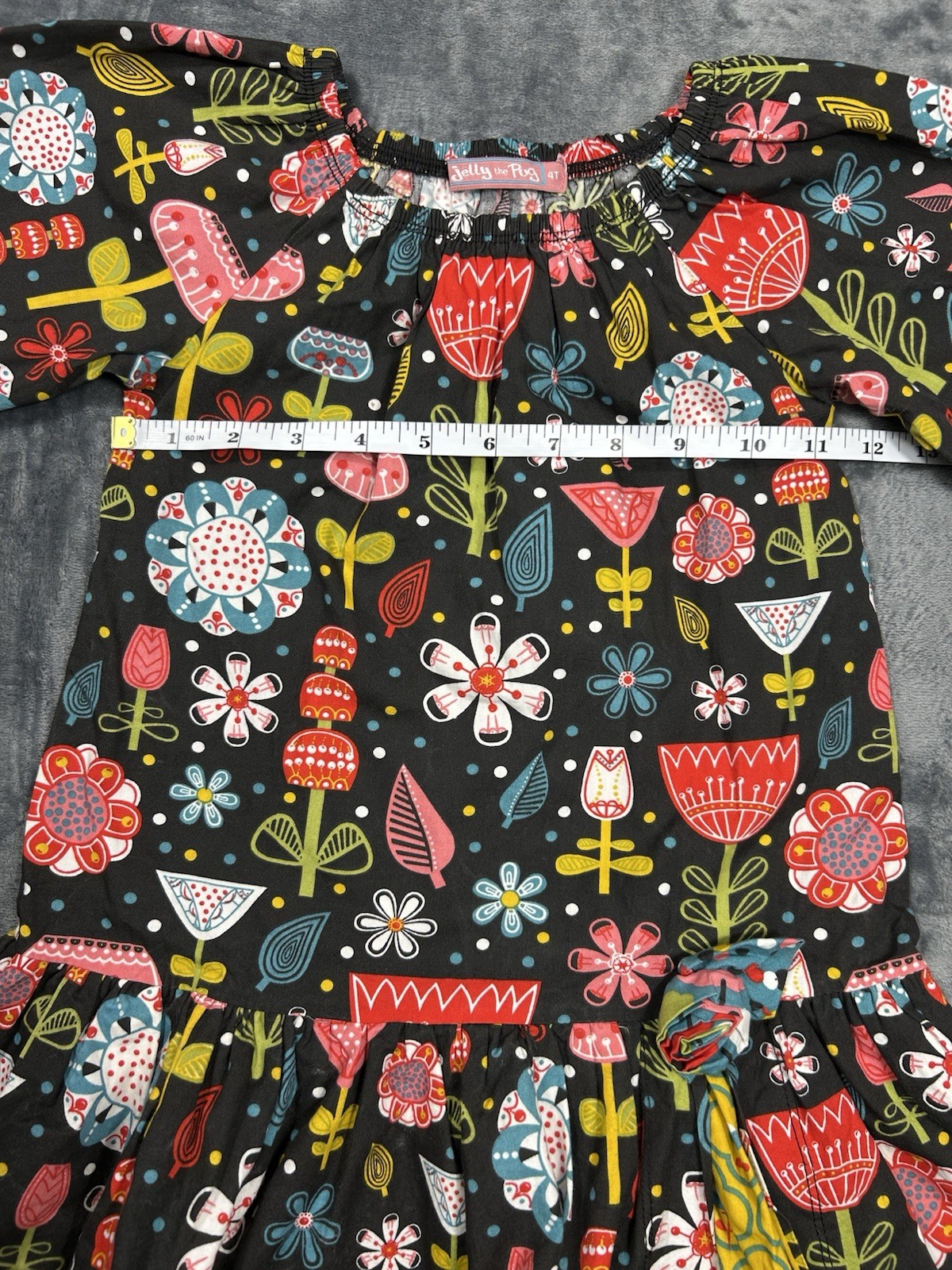 Jelly The Pug Girls 4T Poplin Fiesta Mindy Floral Boutique Dress Black EUC