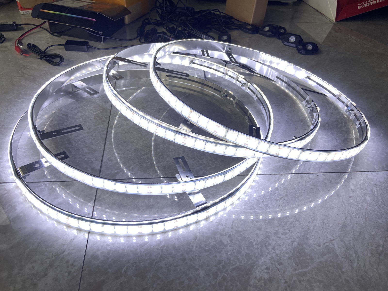 4x 15.5" DOUBLE ROW Strobe WHITE LED Trucks Wheel Rings Lights Bluetooth Control