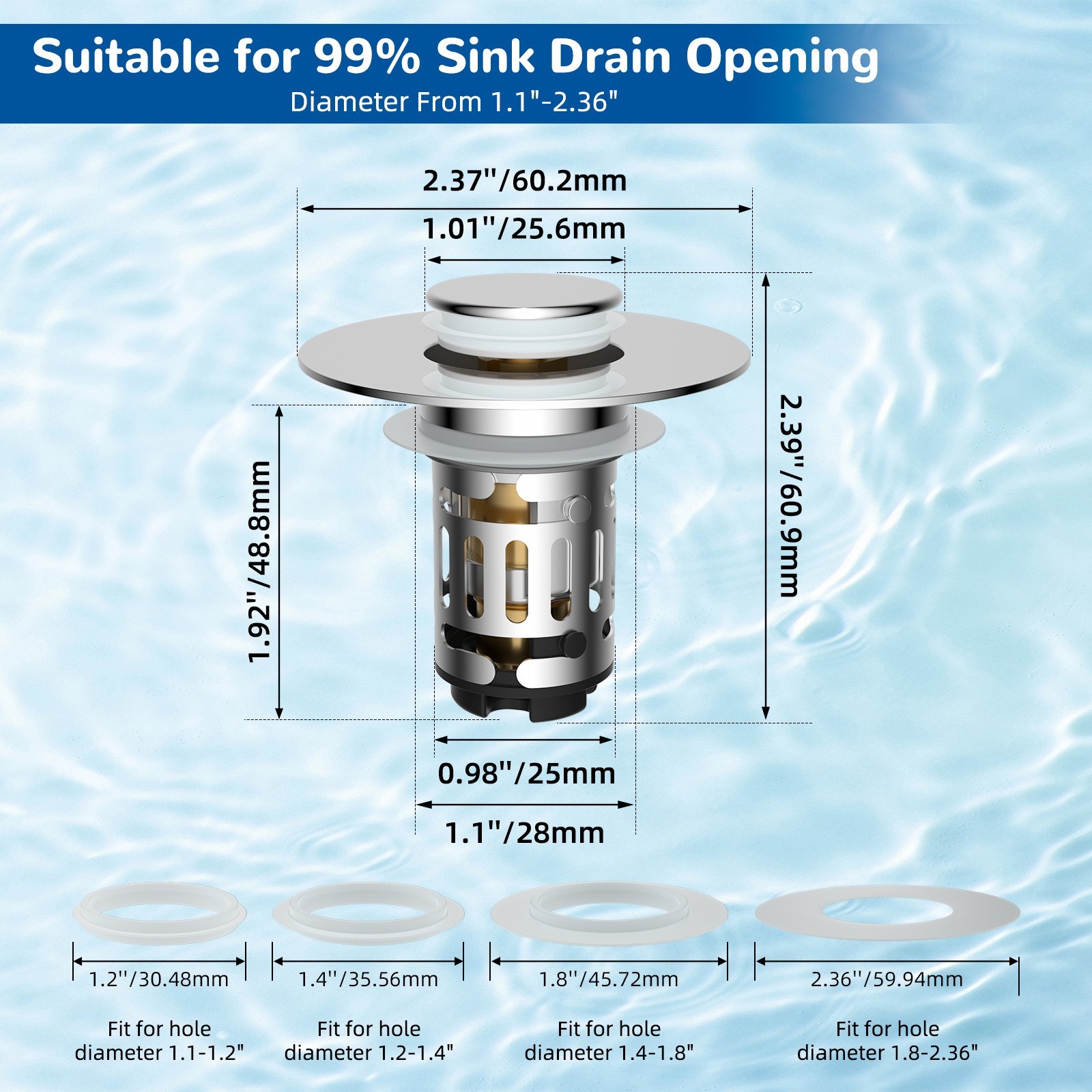 Universal Bathroom Sink Plug Stopper Wash Basin Core Bounce Pop Up Drain Filter