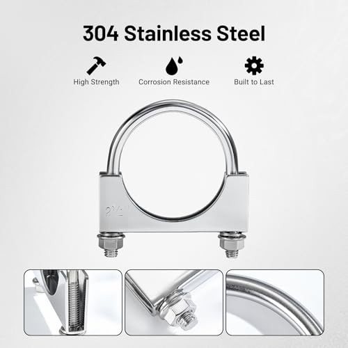 Heavy Duty U Bolt Exhaust Clamp 1/Inch Stainless Steel U Muffler 2.5" 2