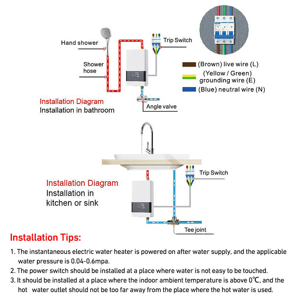 Instant Electric Tankless Hot Water Heater On Demand Whole House 110V 3000W