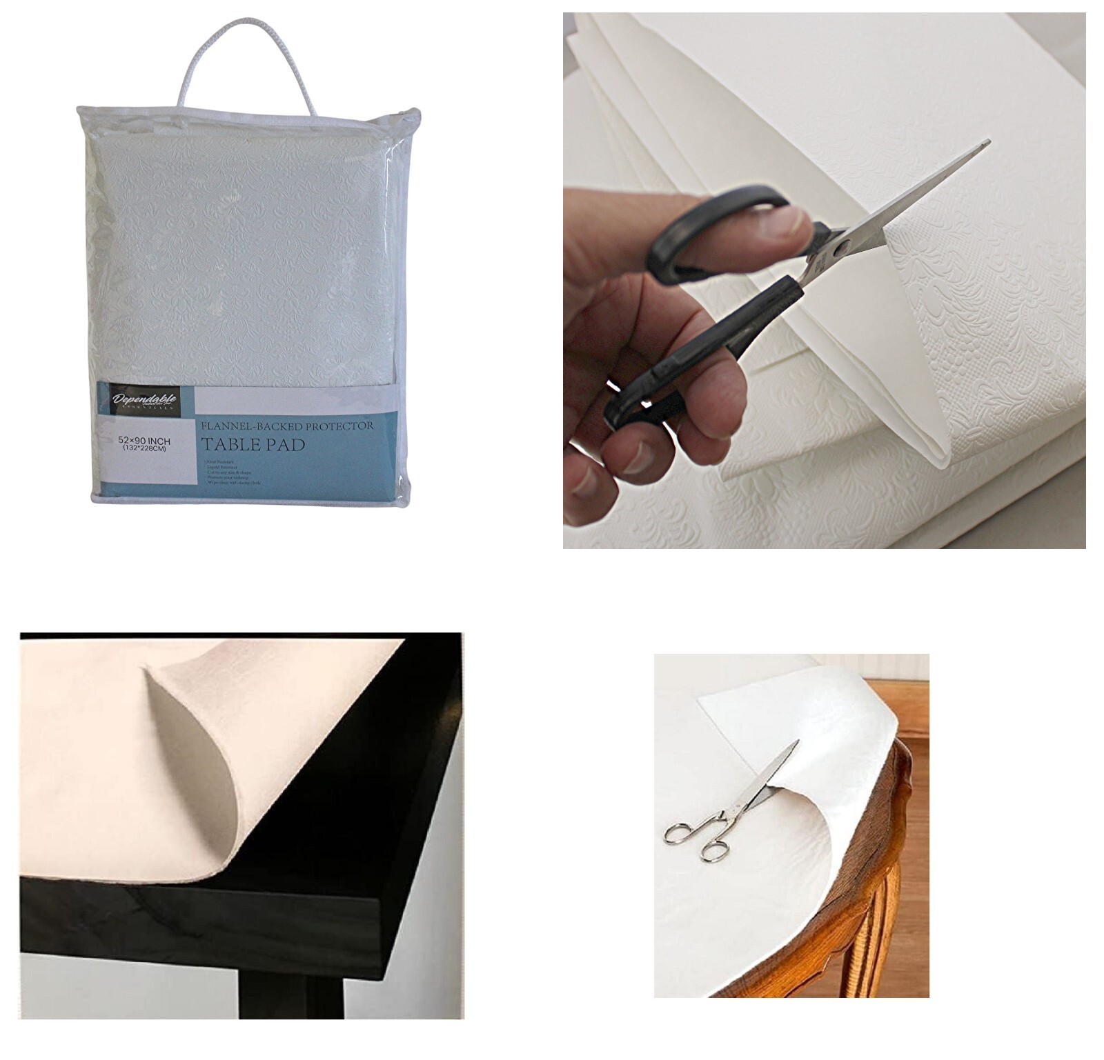 Flannel Back Vinyl Table Pad Size 52" x 90" Cut to Fit Protect Your Table Top