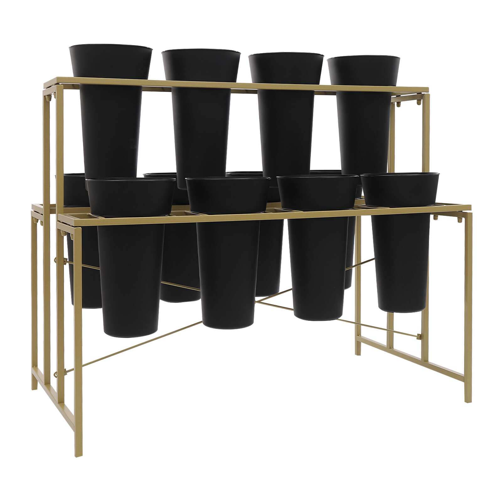 Flower Display Stand with 12 Pcs Buckets, 3 Tier Metal Stand, Indoor & Outdoor