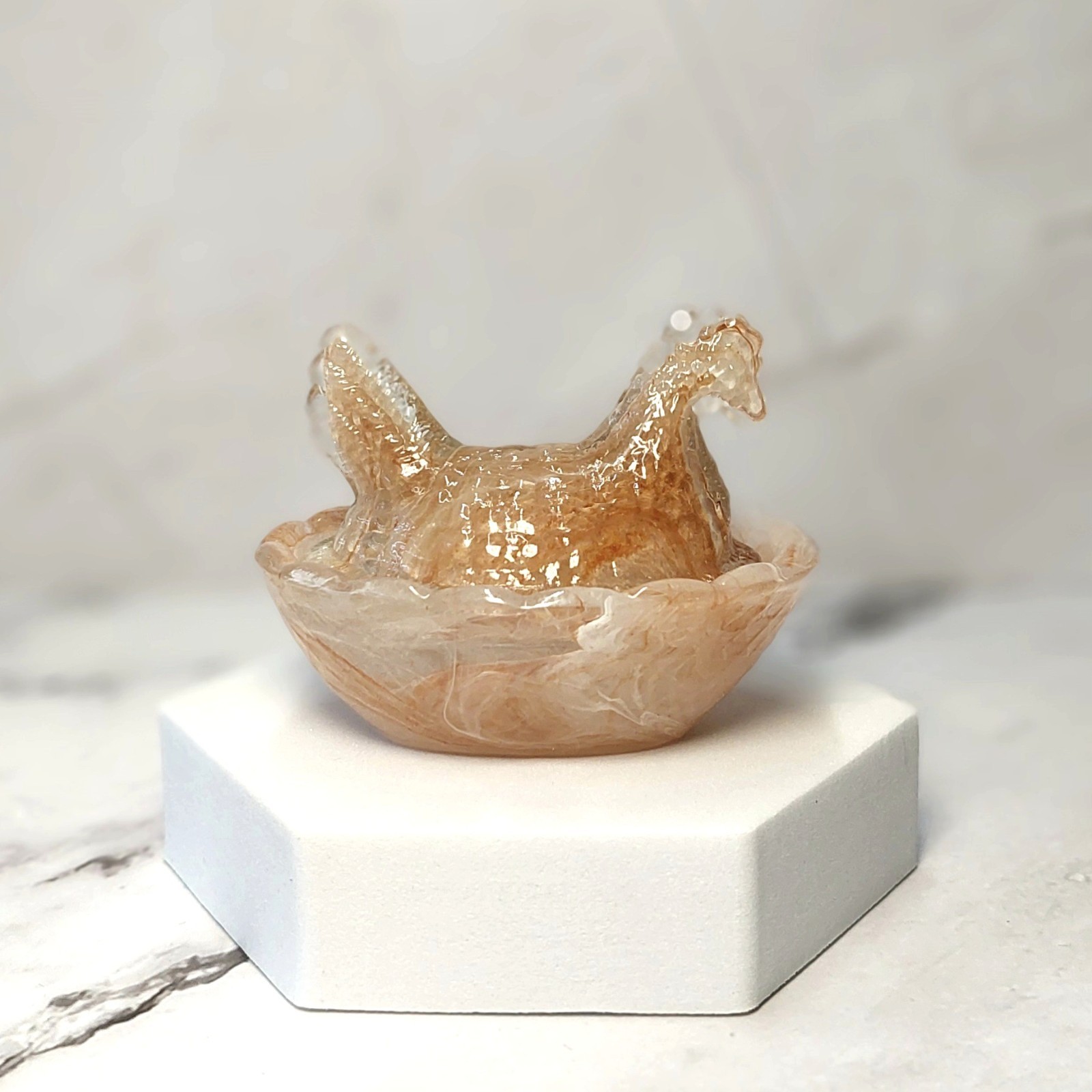 Chocolate Swirl Hen on Nest Chicken Salt Dish, Depression Style Glass, VTG Style