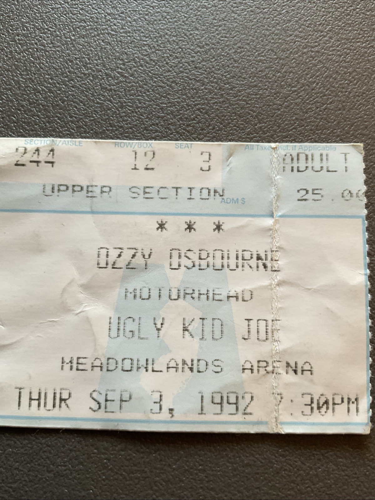 OZZY OSBOURNE *BACKSTAGE PASS +TICKET STUB*motorhead 9/3/92