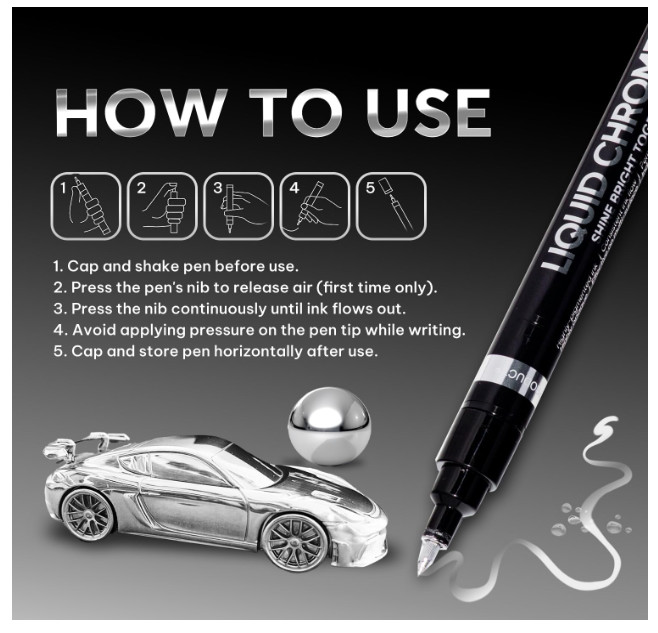 3PK Liquid Chrome Markers Set, Permanent Mirror Pens for Plastic, Metal, Art