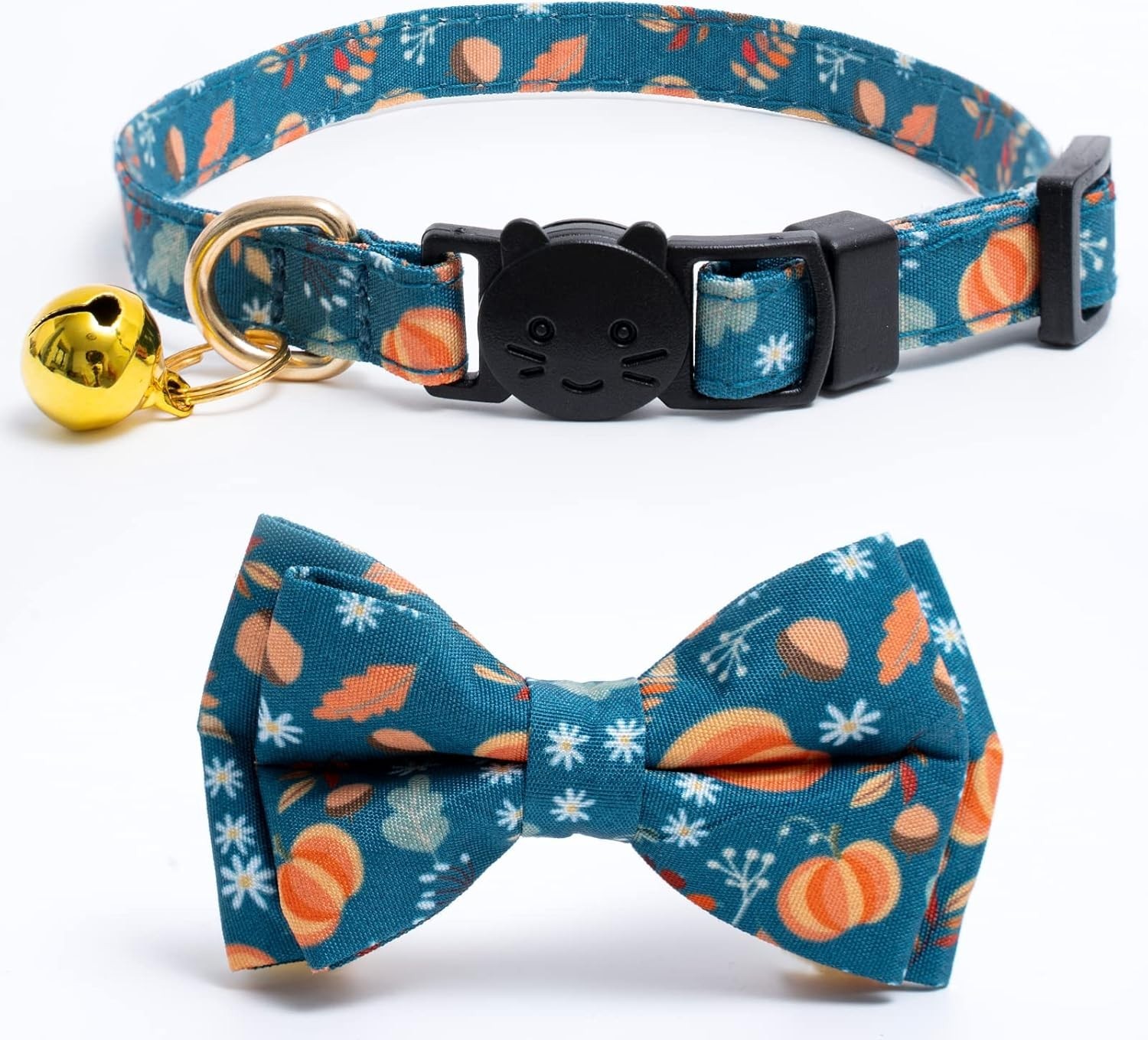 2 Pack Cotton Fall Cat Collar with Bell and Bow Tie (Orange and Blue)