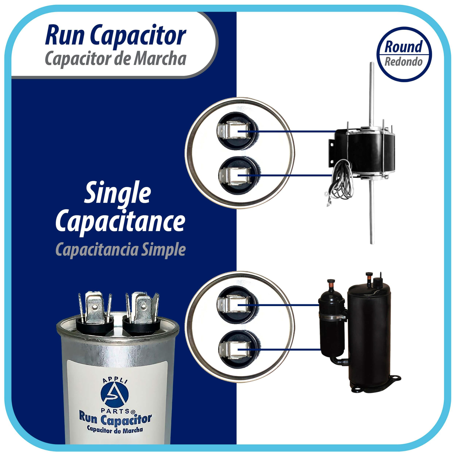Appli Parts Run Capacitor for ac 35 Mfd uF (microfarads) 370 VAC or 450 VAC CBB6