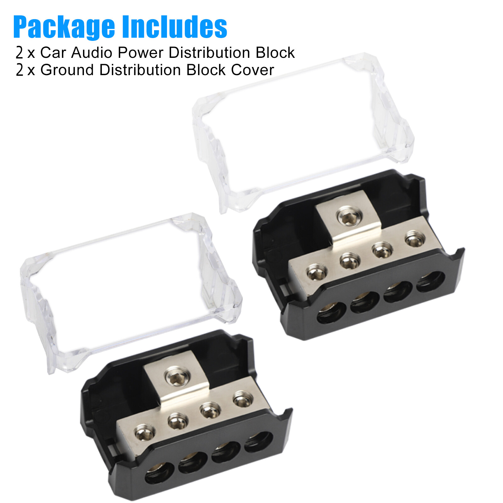 2PCS 1/0 Gauge Input to 2 x 1/0 Gauge Output Power/Ground Distribution Block Set