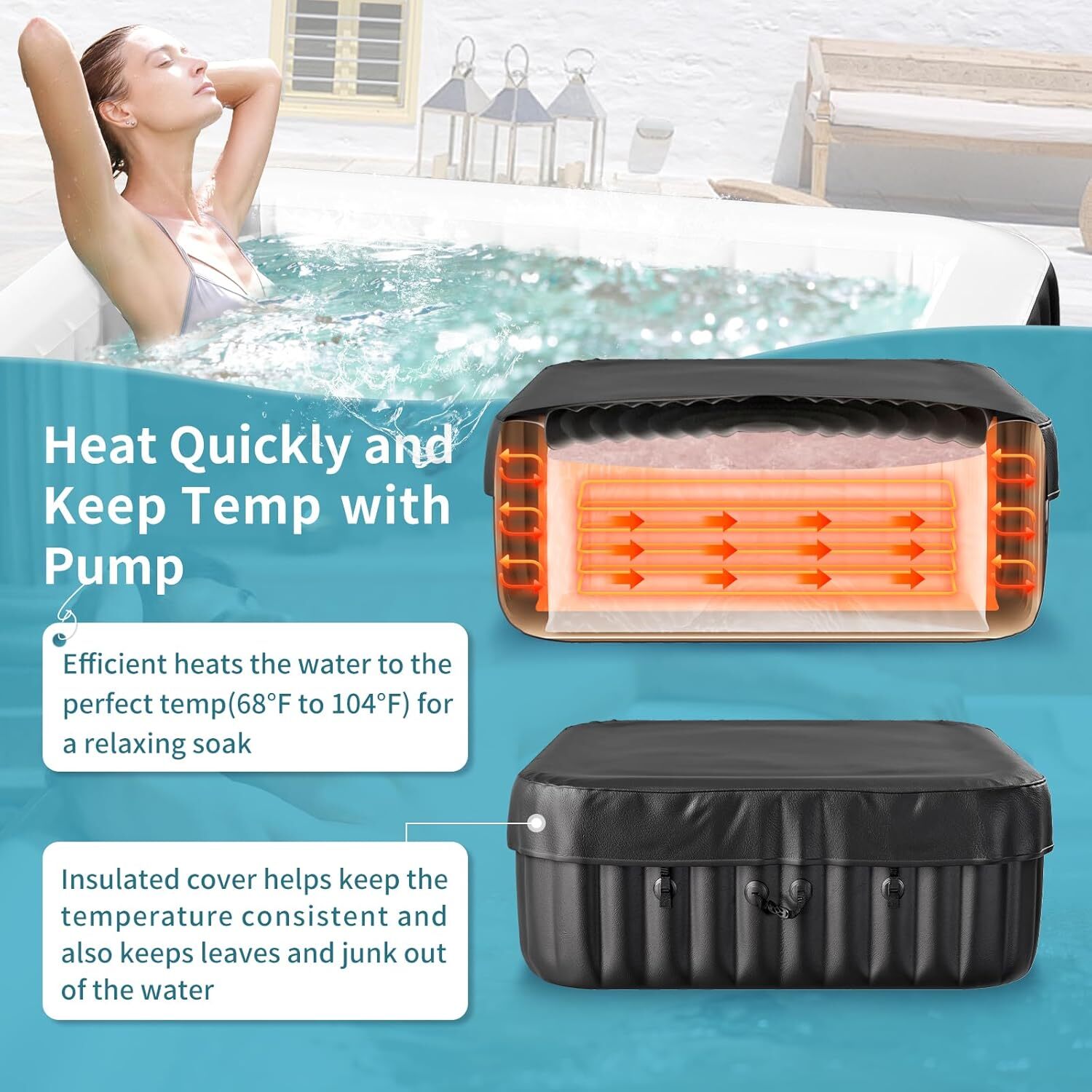 NAIZEA 240 Gallon Inflatable Hot Tub 6 Person Control Panel With 130 Bubble Jets