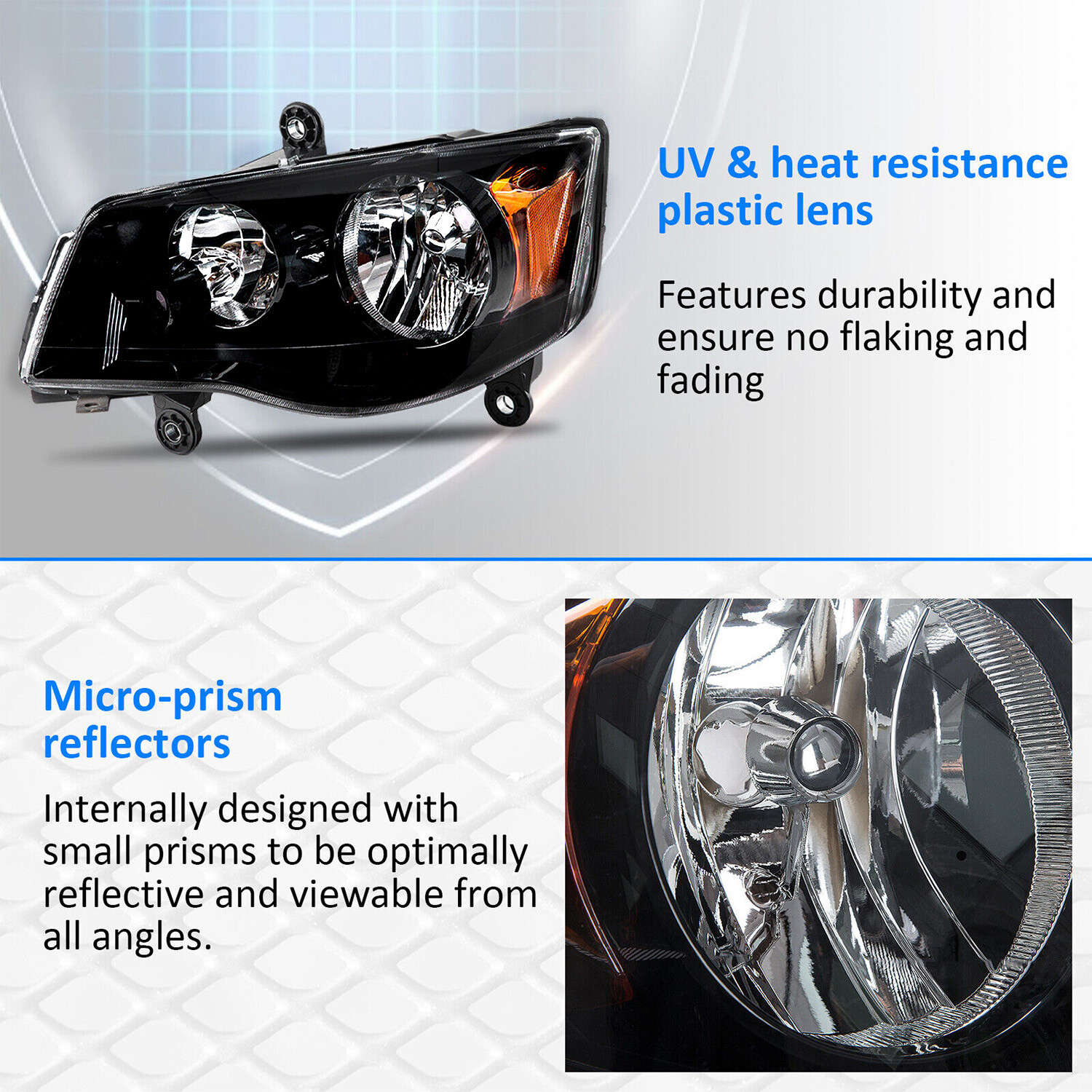 Headlights For 11-20 Dodge Grand Caravan 08-16 Chrysler Town&Country Black lamps