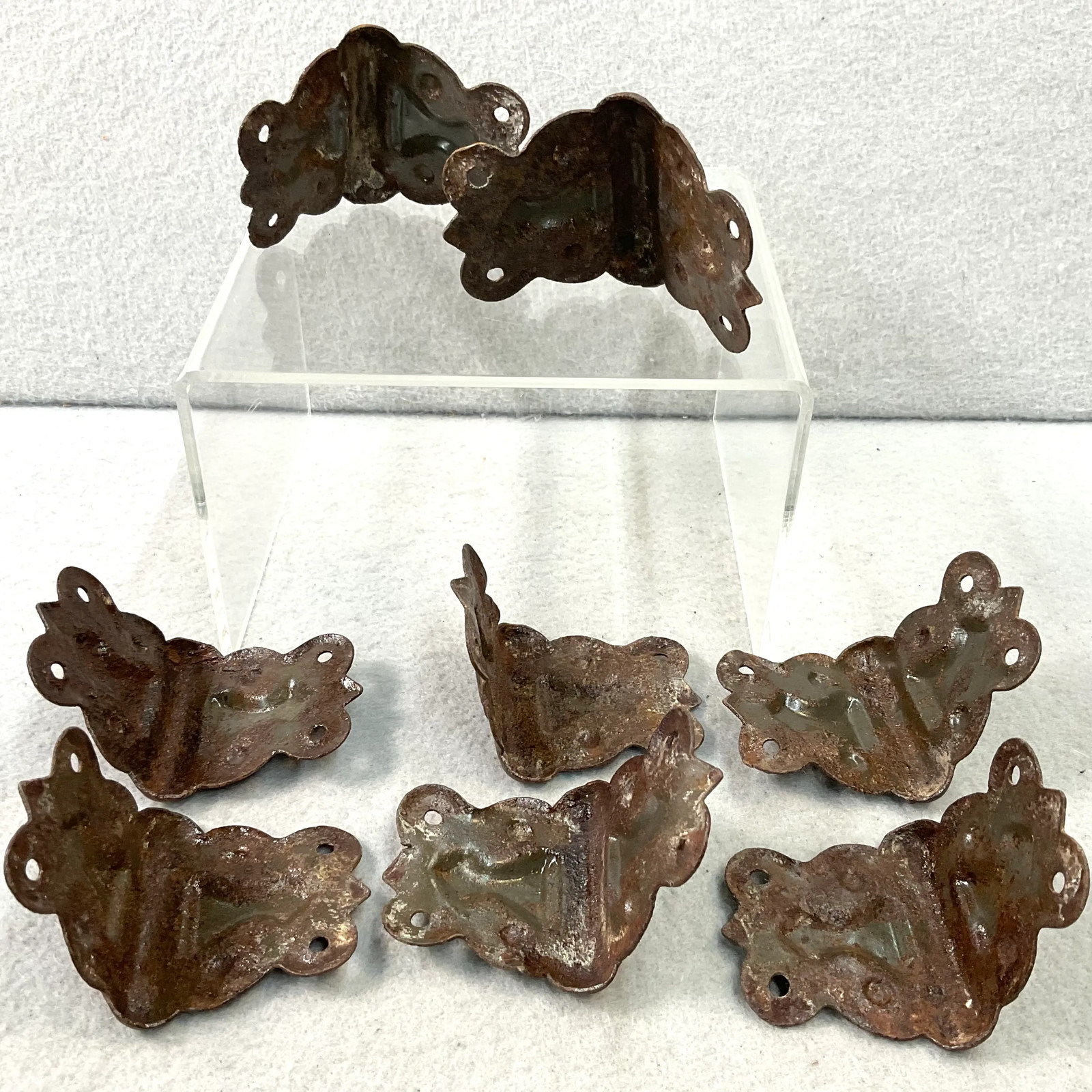 Vintage Cast Iron Corner Braces Protectors Hardware Furniture Trunk Lot of 8