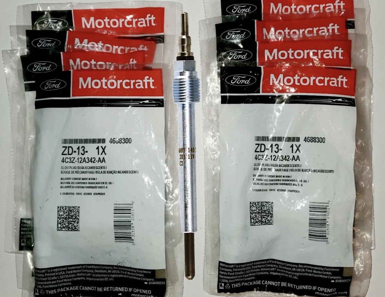 Set of 8 OEM ZD-13 Motorcraft Glow Plugs for 6.0L 2004-07 Ford Powerstroke