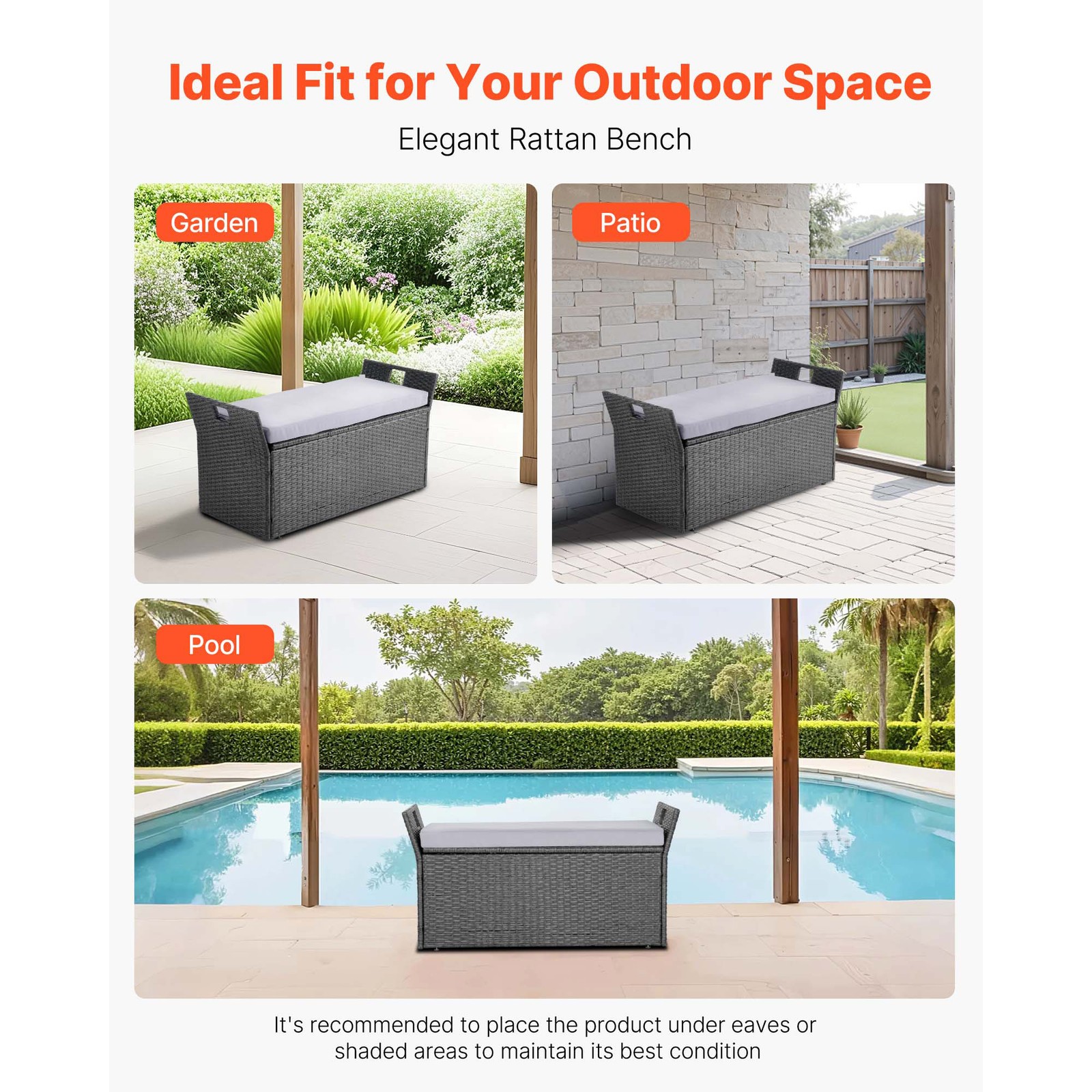 Outdoor Storage Bench PE Rattan 40Gal Deck Box Waterproof Outdoor Seat & Storage