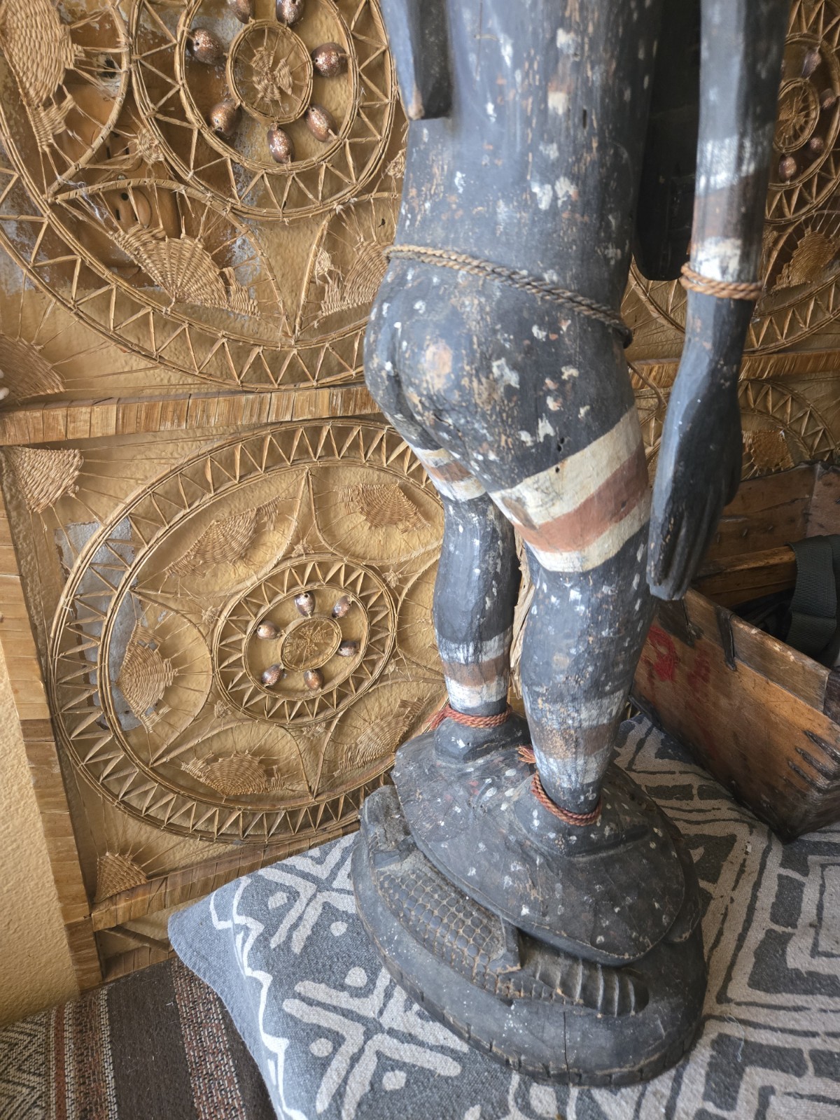 XL Papua New Guinea Ancestor Figure 46" Wood, Shell, Hair, Fiber, Animal Motifs