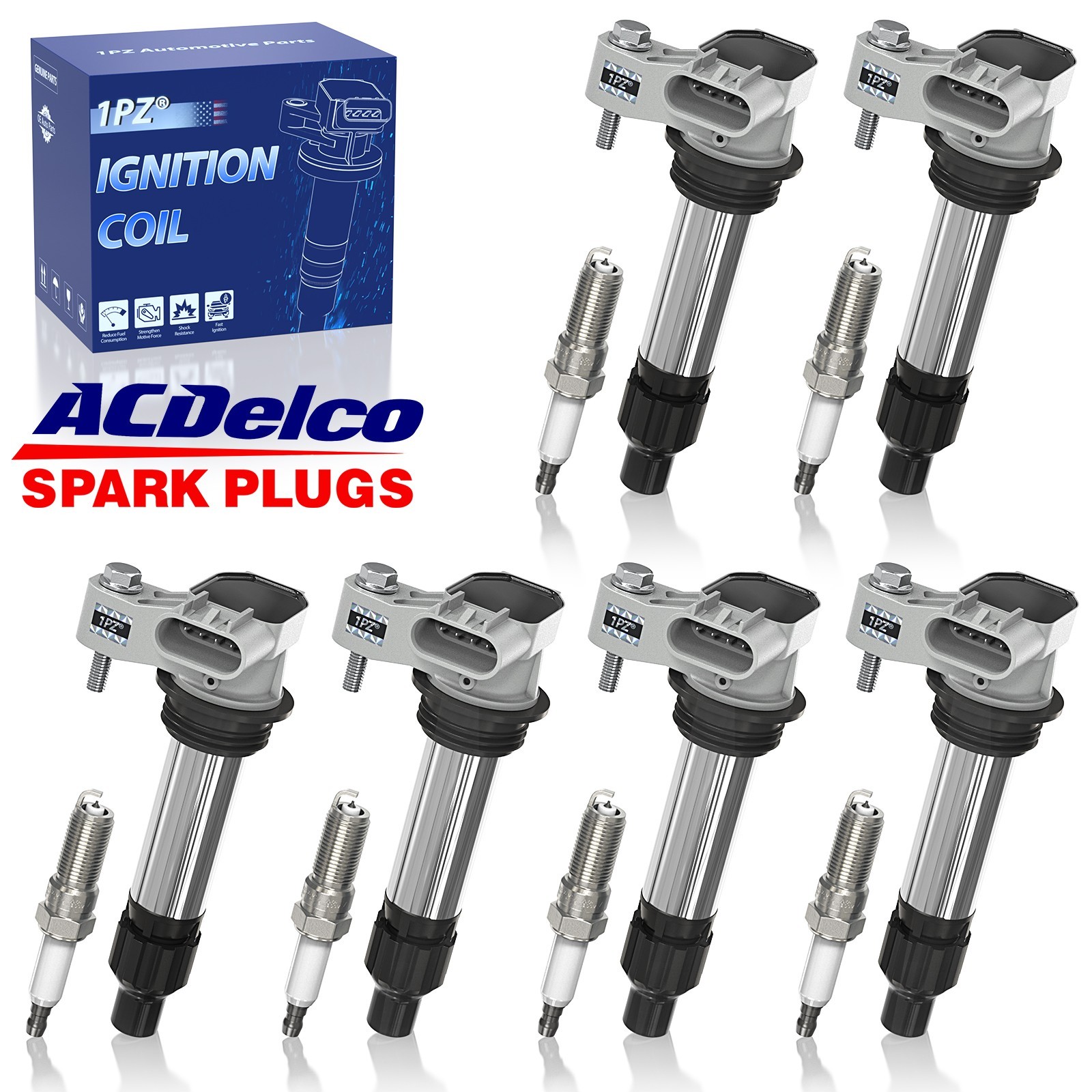 6x Ignition Coil Iridium Spark Plug For Cadillac GMC Chevy Buick ACDelco UF569