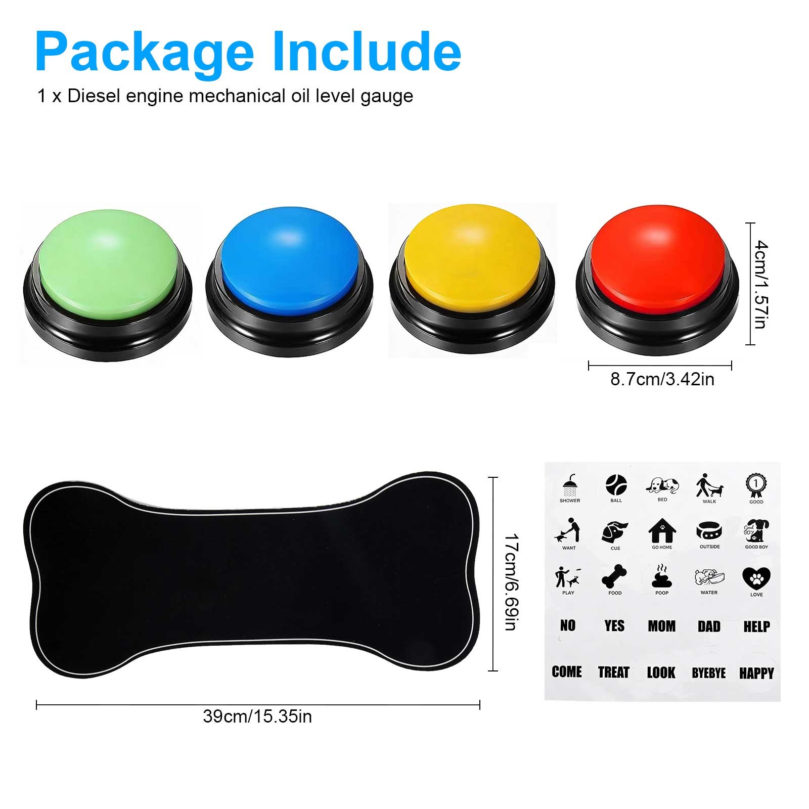 Dog Talking Buttons Communication Set 4 Recordable Voice Buttons w/ Pad Stickers