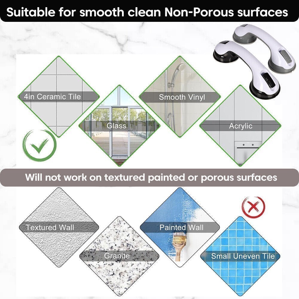 Shower Handle 2 Pack 12" Grab Bars Suction Grip Handicap Elderly Bathroom Safety