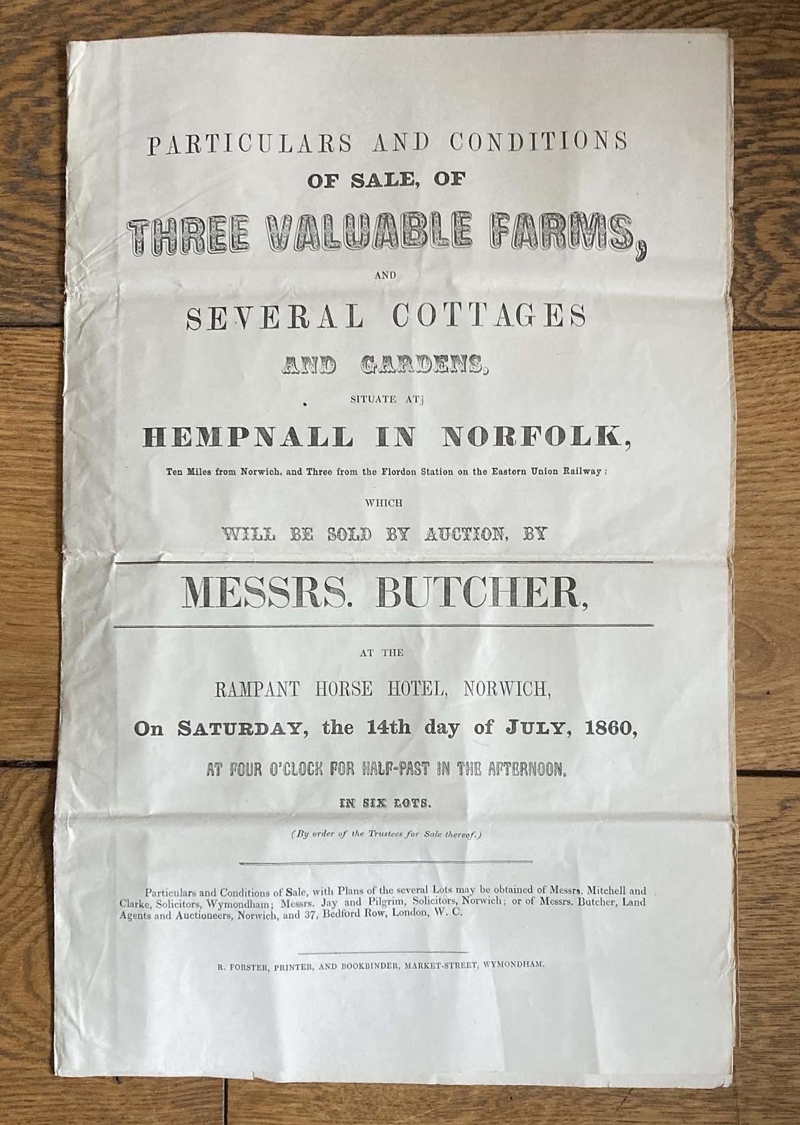 1860 HEMPNALL- NORFOLK Farms & Cottages SALE PARTICULARS with Plans