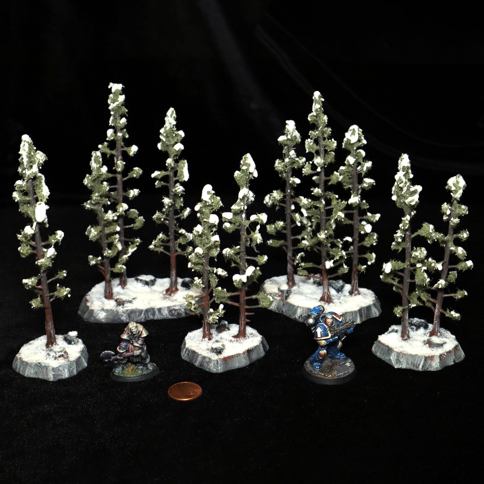 Handmade Snowy Pine/Fir Trees Set of 5 Winter Gaming Terrain