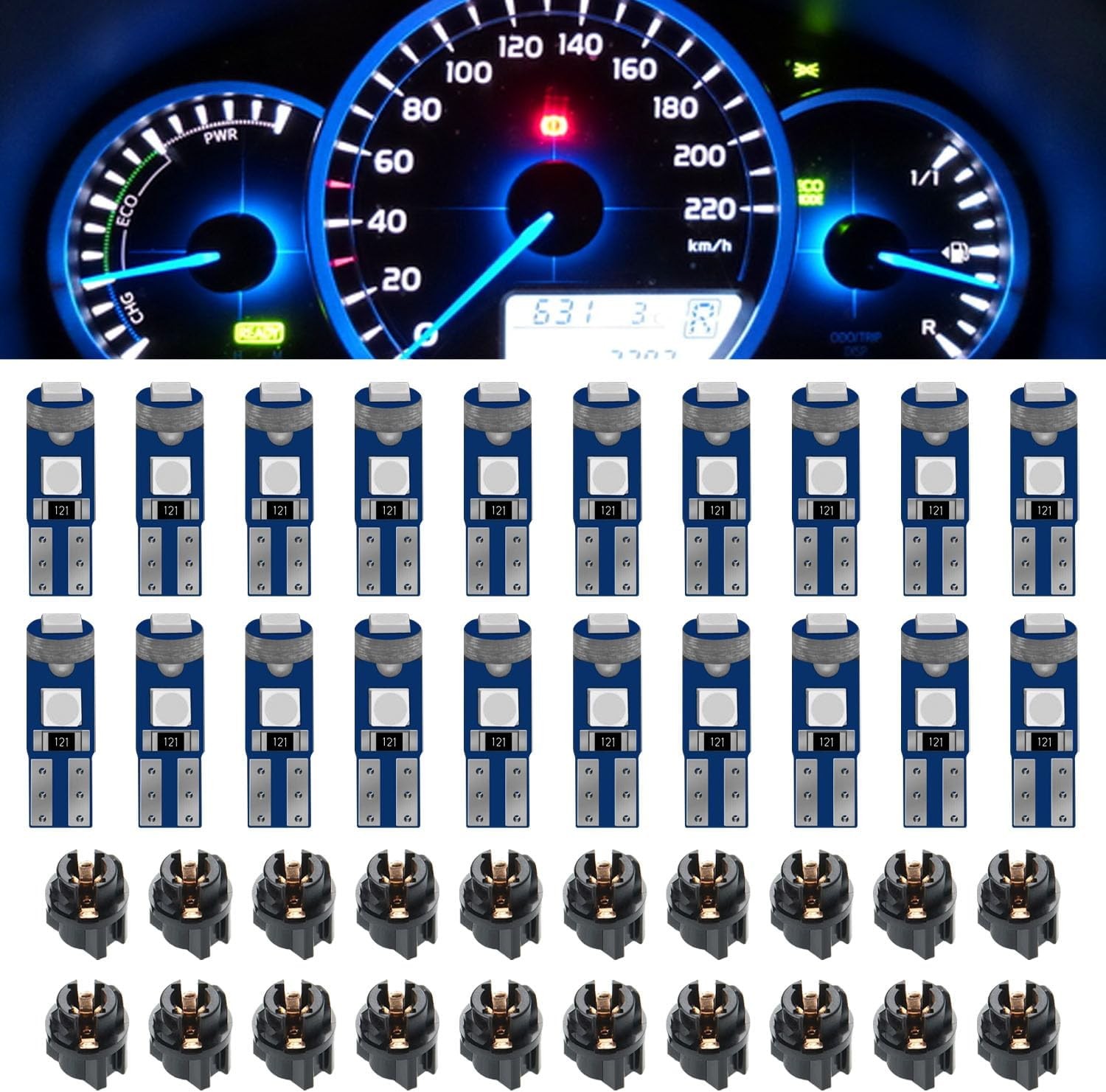 20PCS T5 Dashboard LED Light Bulbs, 37 74 2721 Instrument Cluster Super Bright L