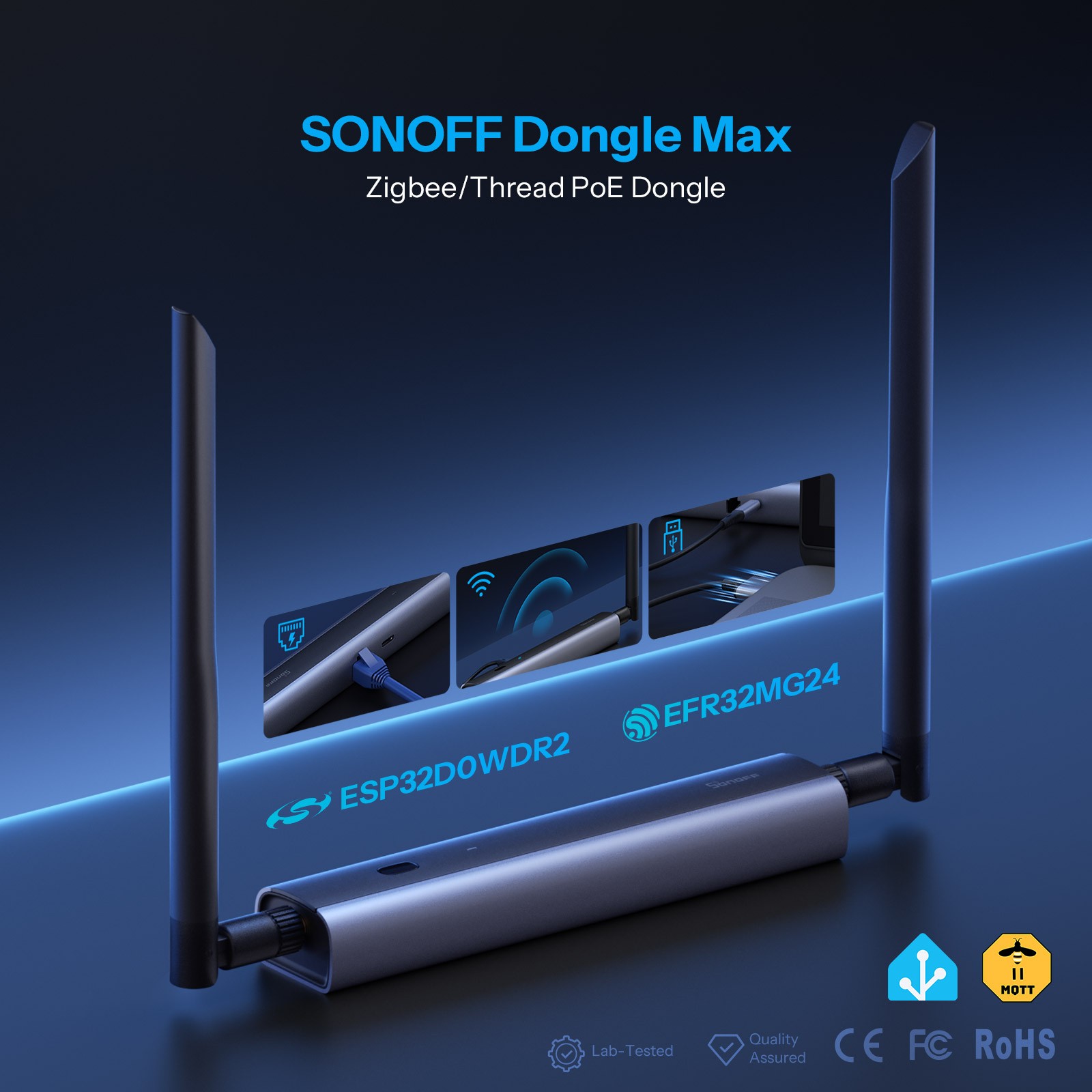 SONOFF Zigbee Hub Gateway Dongle Max,USB/Ethernet/PoE/WiFi EFR32MG24 ESP32D0WDR2