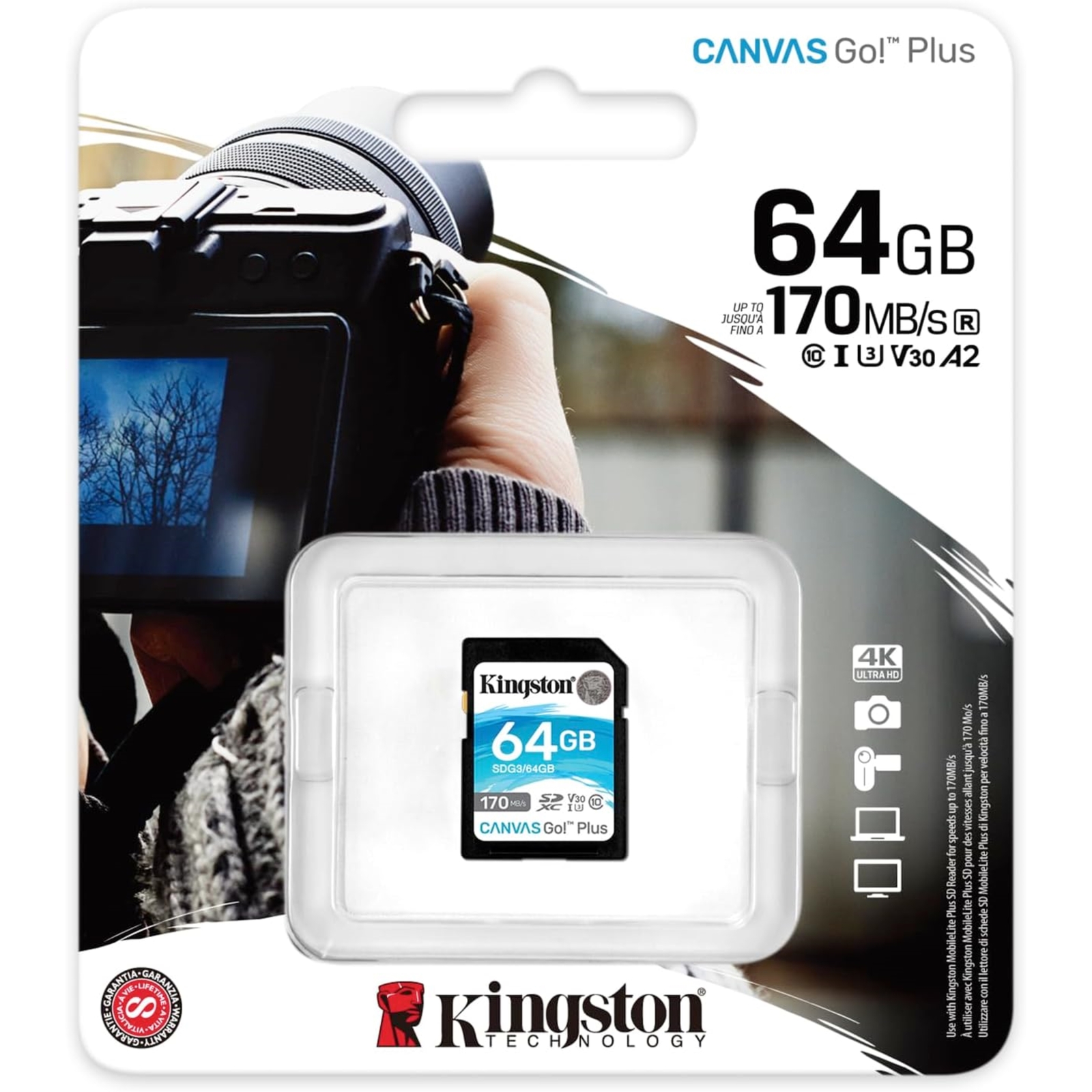 Kingston Canvas Go Plus 64GB SDXC 170MB Memory Card Camera Flash