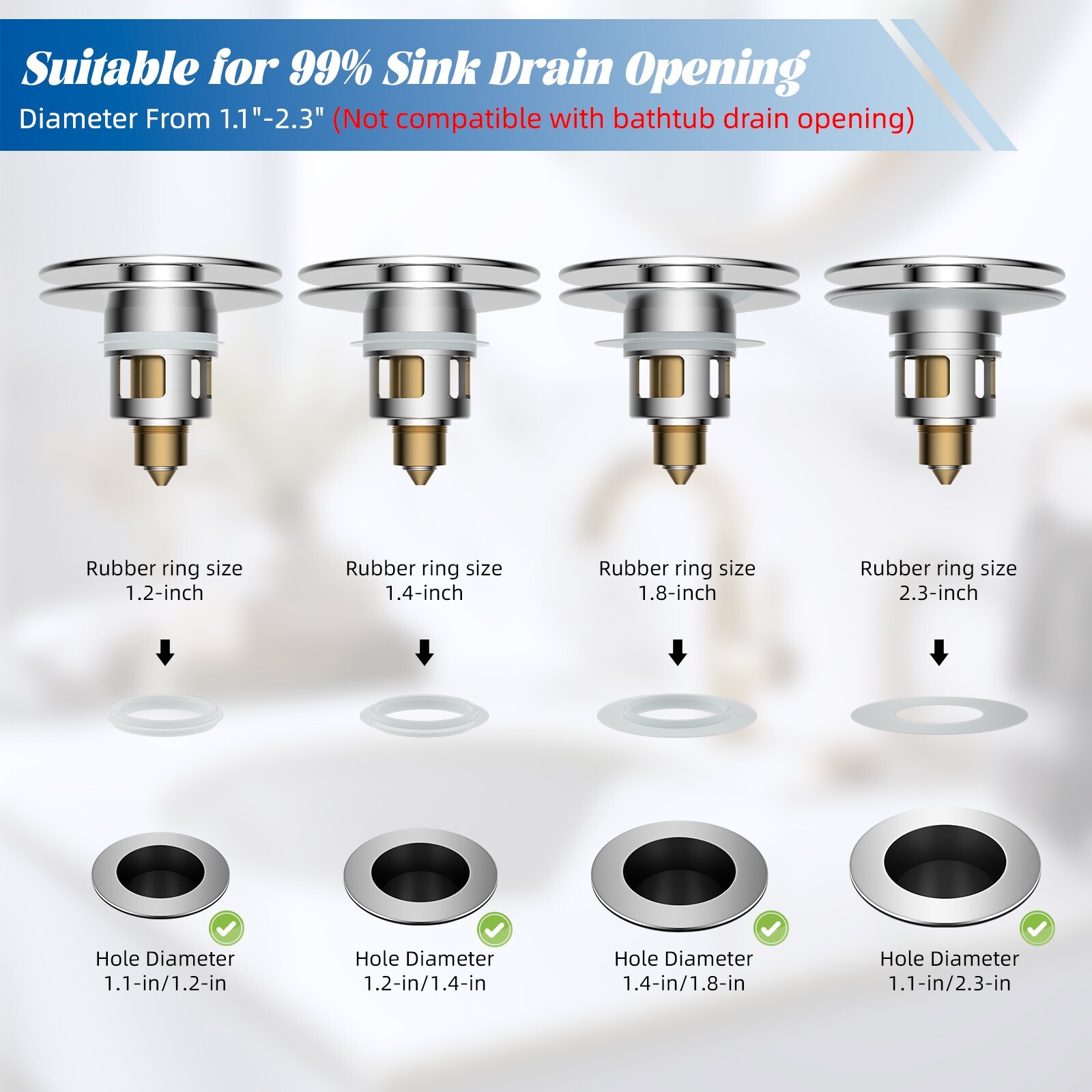 2-in-1 Bathroom Sink Stopper Universal Pop-Up Drain Strainer